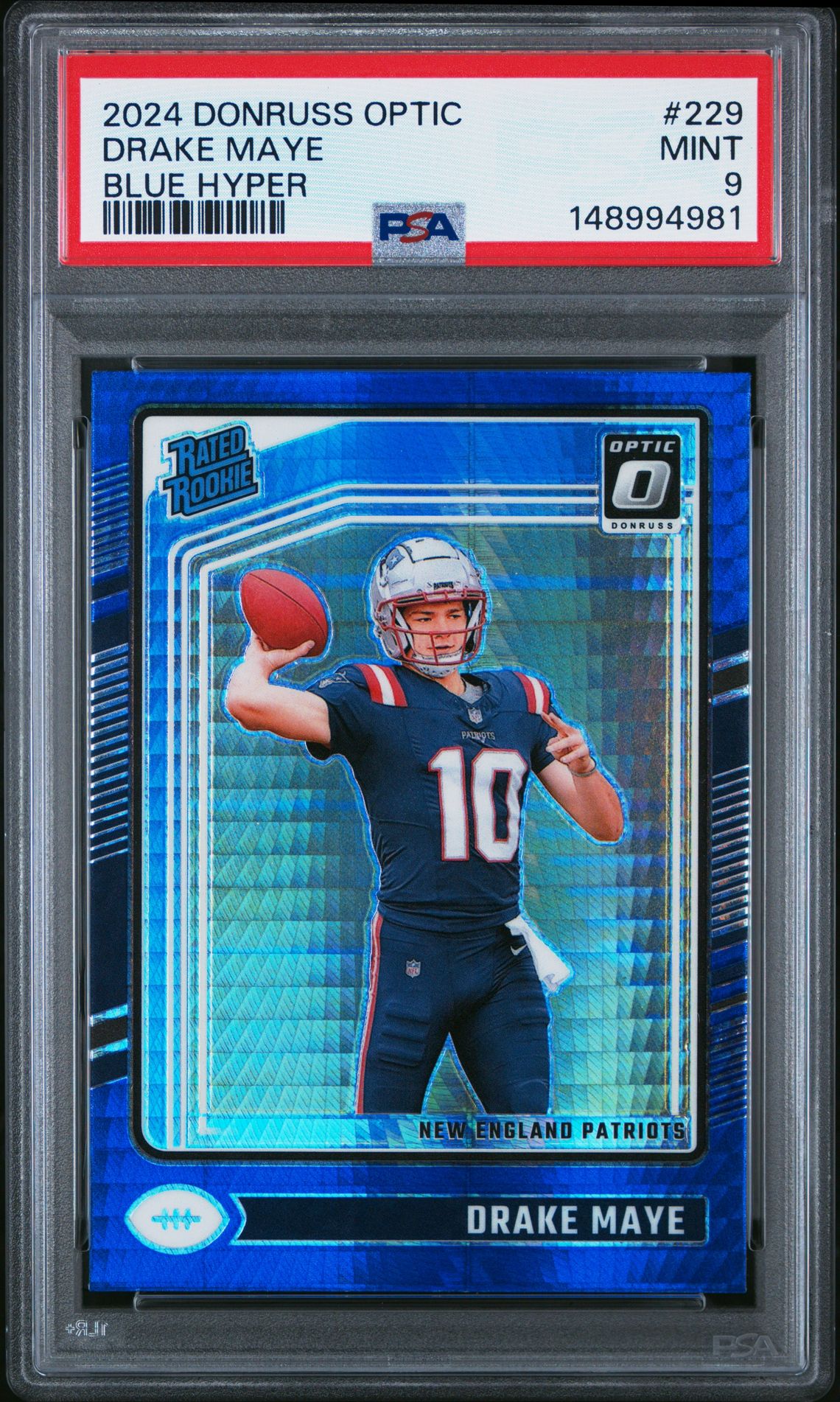 2024 Panini Donruss Optic Drake Maye #229 (Blue Hyper) Mint 9 front