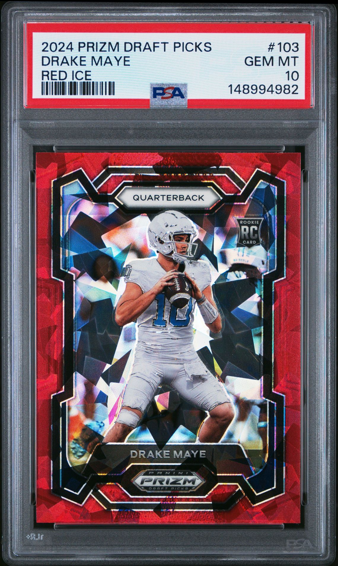 2024 Panini Prizm Draft Picks Drake Maye #103 (Red Ice) Gem Mt 10 front view - PSA graded GEM MT 10
