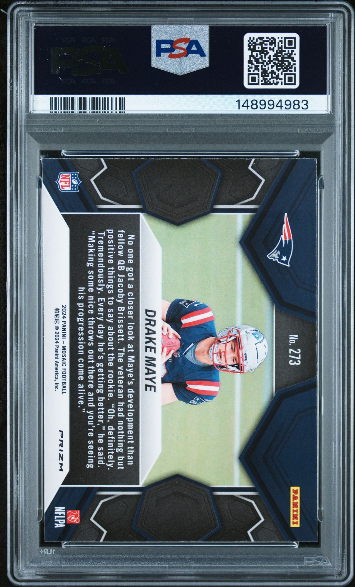 2024 Panini Mosaic Drake Maye #273 (Green) Mint 9 back