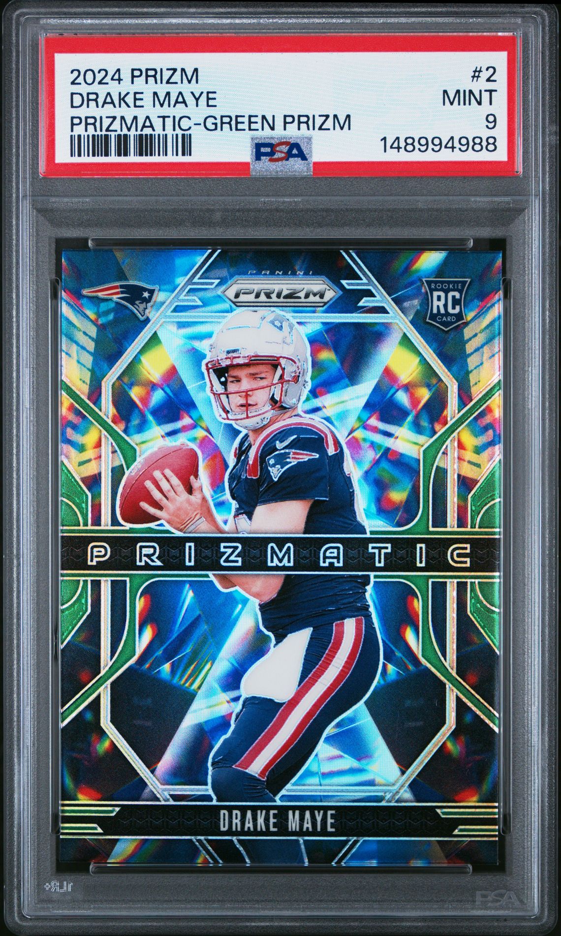 2024 Panini Prizm Prizmatic Drake Maye #2 (Prizmatic-Green Prizm) Mint 9 front