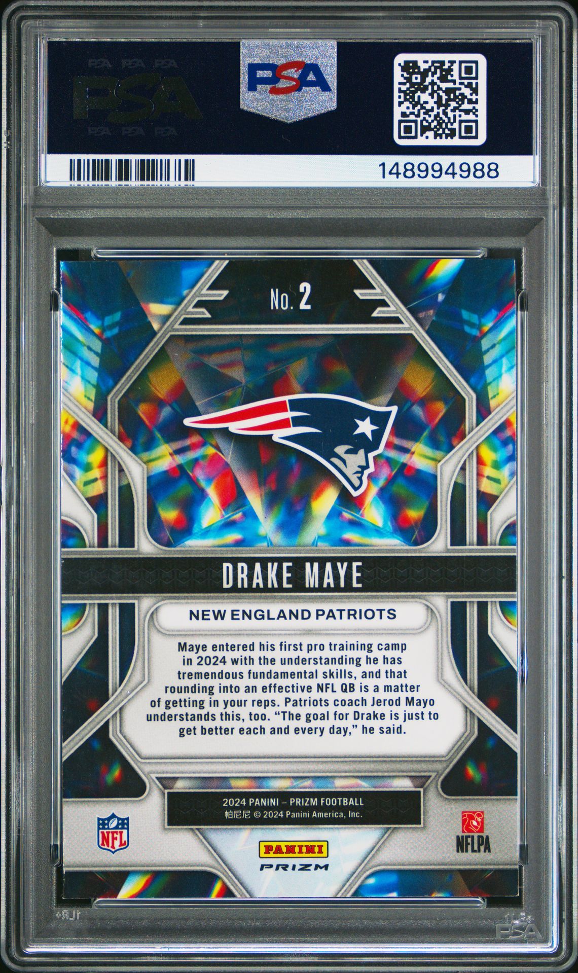2024 Panini Prizm Prizmatic Drake Maye #2 (Prizmatic-Green Prizm) Mint 9 back