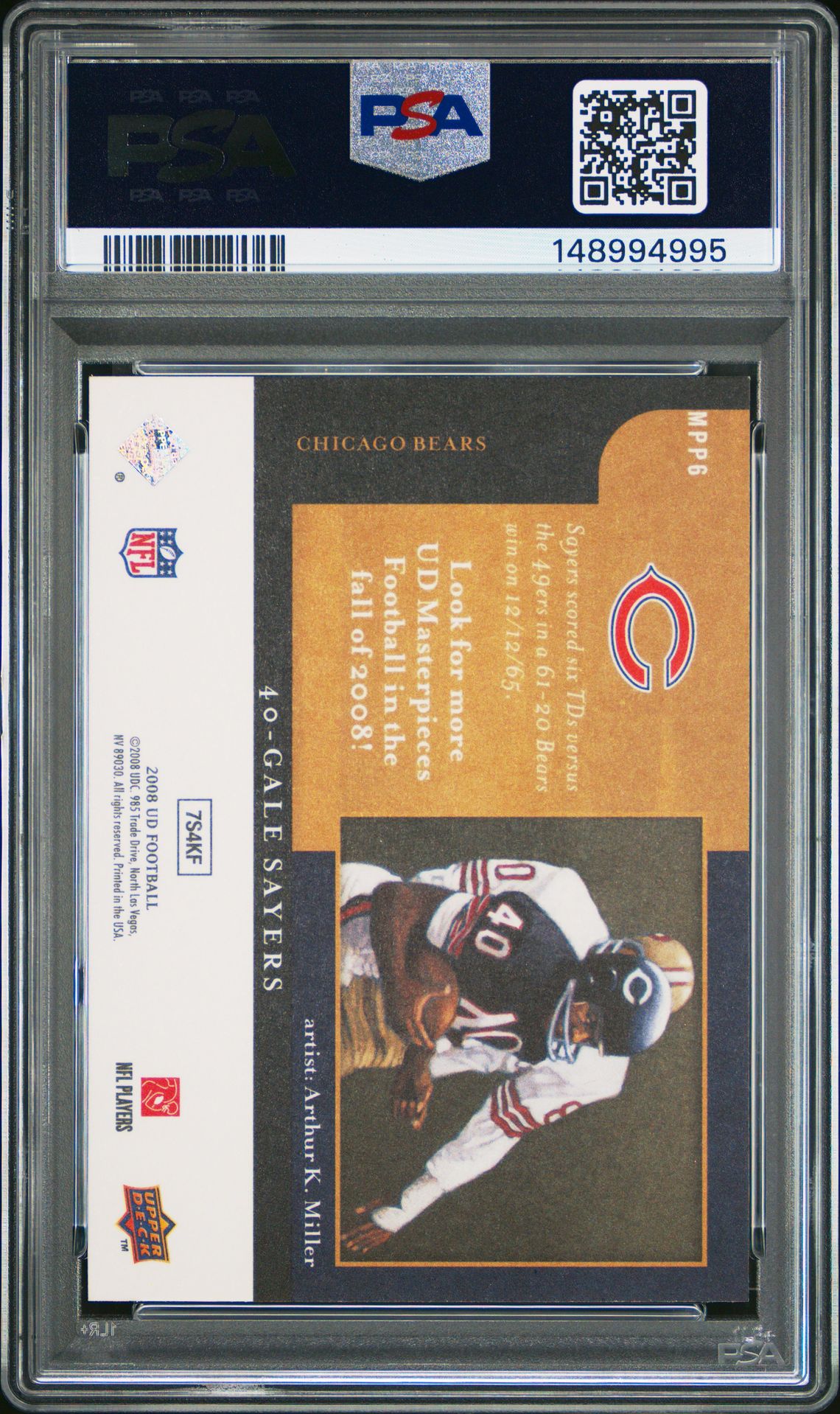 2008 Upper Deck Masterpieces Preview Gale Sayers #Mpp6 (Preview) Nm-Mt 8 back