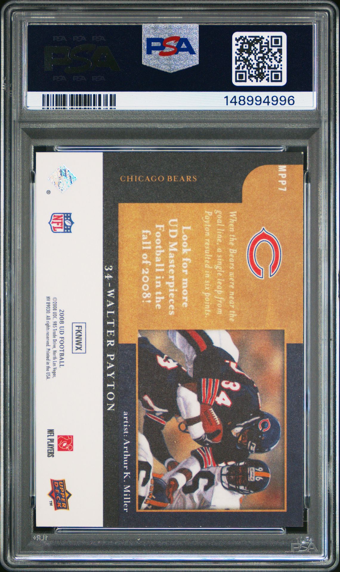 2008 Upper Deck Masterpieces Preview Walter Payton #Mpp7 (Preview) Mint 9 back