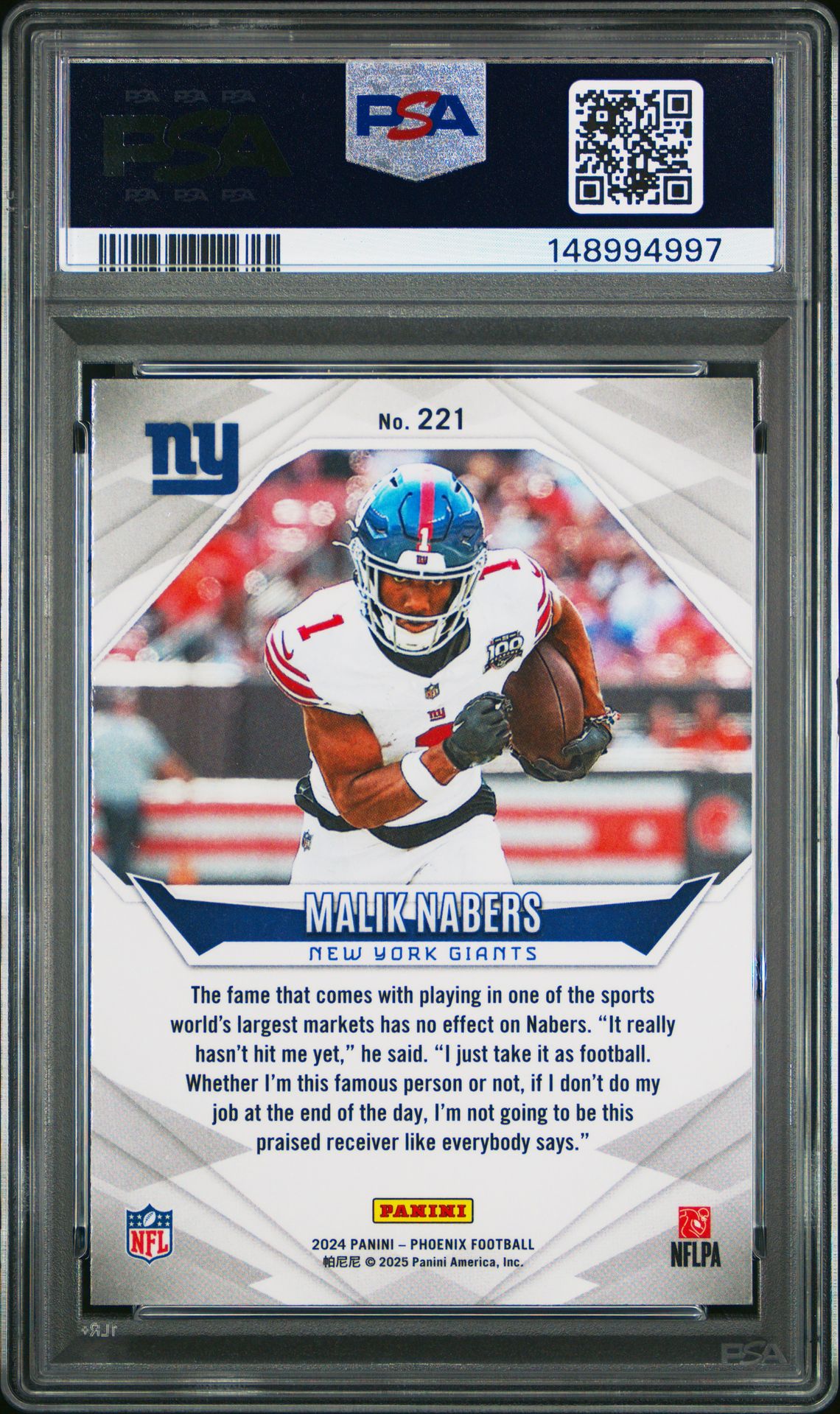 2024 Panini Phoenix Malik Nabers #221 Mint 9 back
