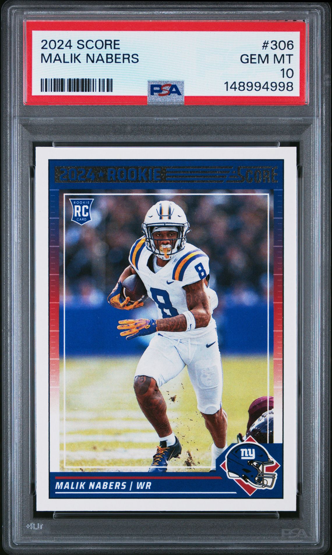 2024 Panini Score Malik Nabers #306 Gem Mt 10 front view - PSA graded GEM MT 10