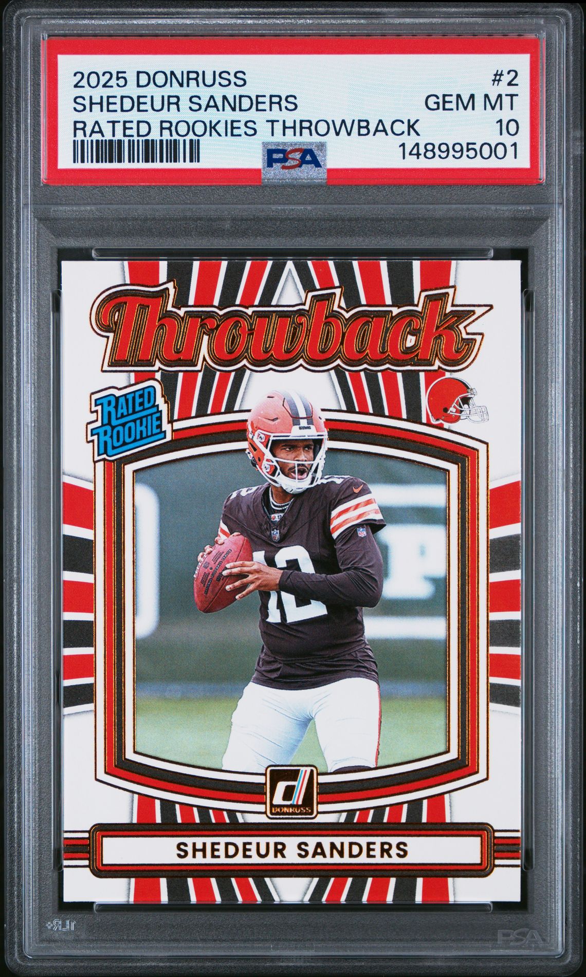 2025 Panini Donruss Rated Rookies Throwback Shedeur Sanders #2 Gem Mt 10 front
