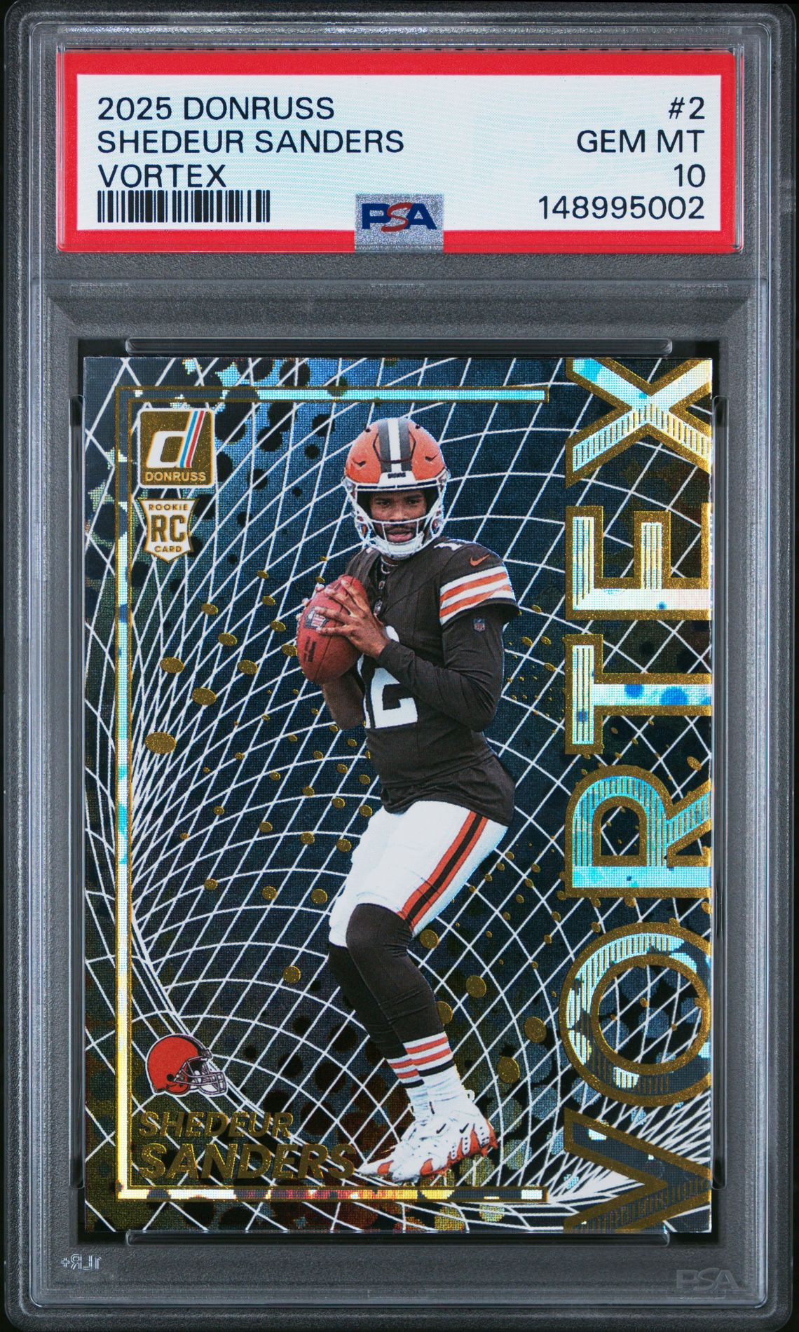 2025 Panini Donruss Vortex Shedeur Sanders #2 Gem Mt 10 front view - PSA graded GEM MT 10