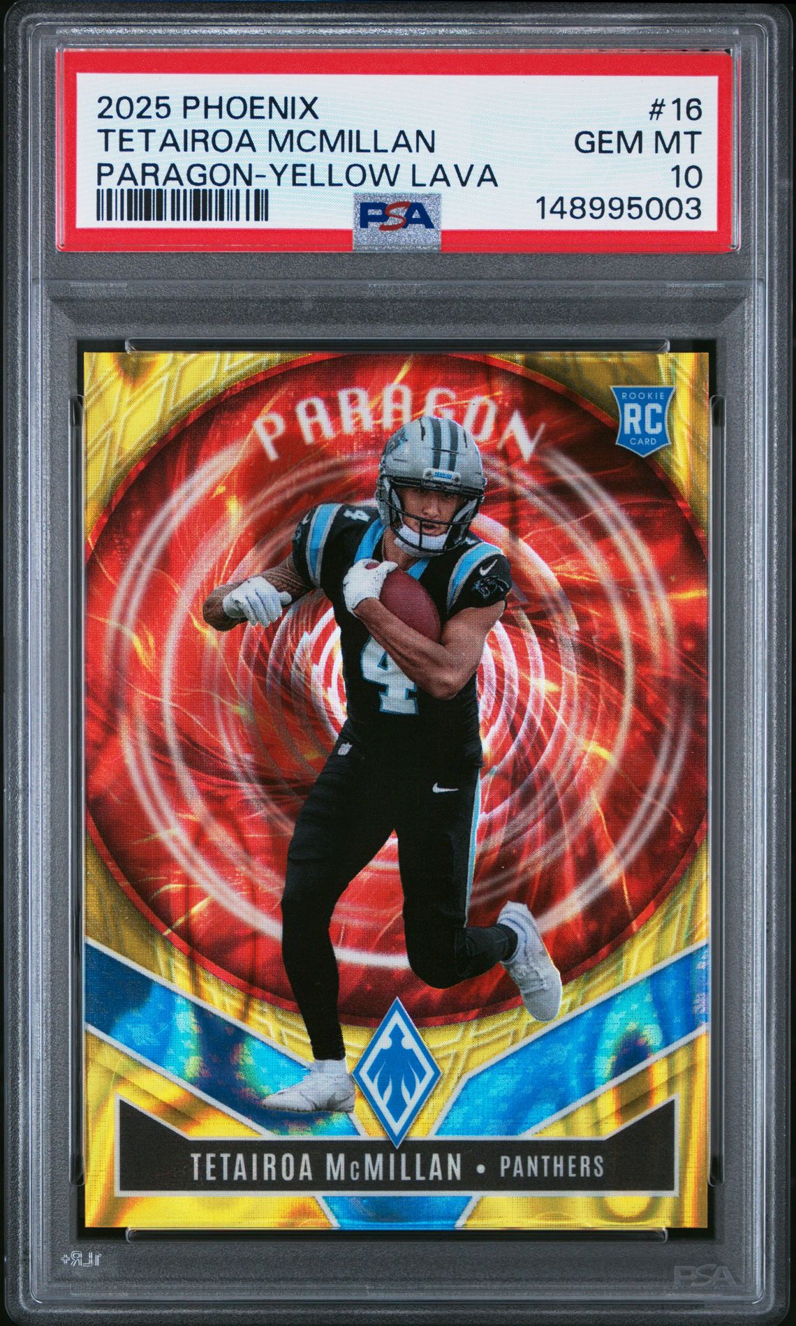 2025 Panini Phoenix Paragon Tetairoa Mcmillan #16 (Paragon-Yellow Lava) Gem Mt 10 front