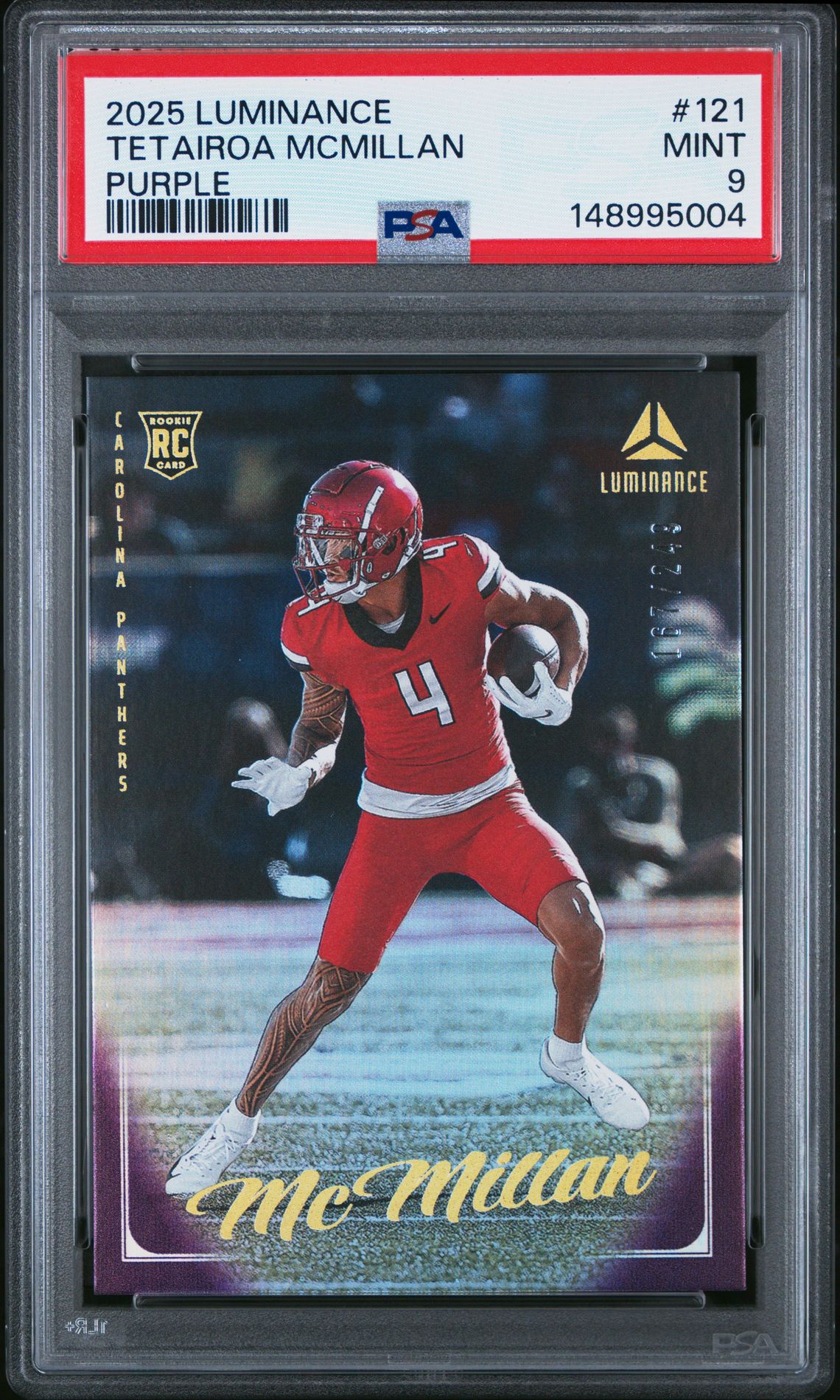 2025 Panini Luminance Tetairoa Mcmillan #121 (Purple) Mint 9 front