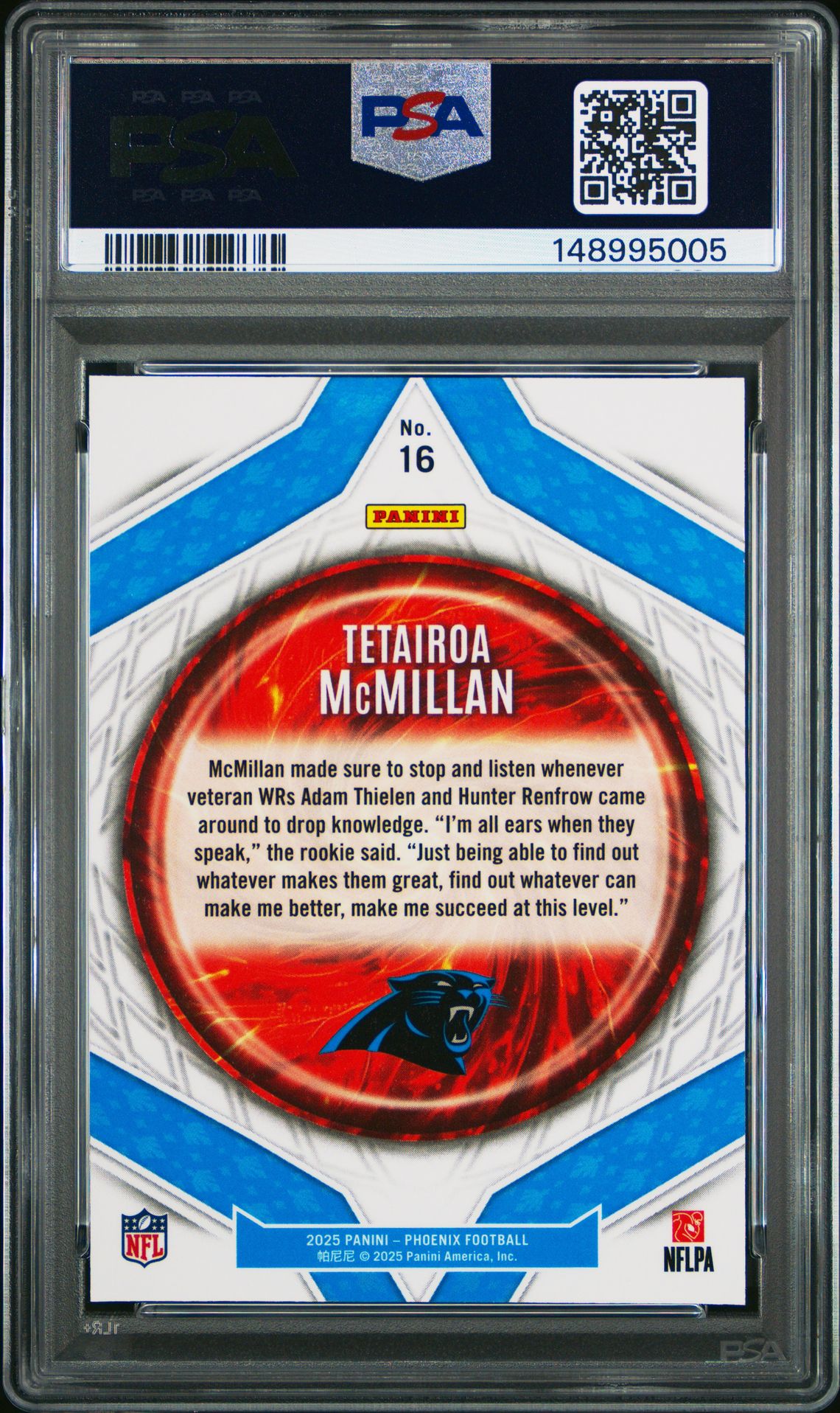 2025 Panini Phoenix Paragon Tetairoa Mcmillan #16 Mint 9 back