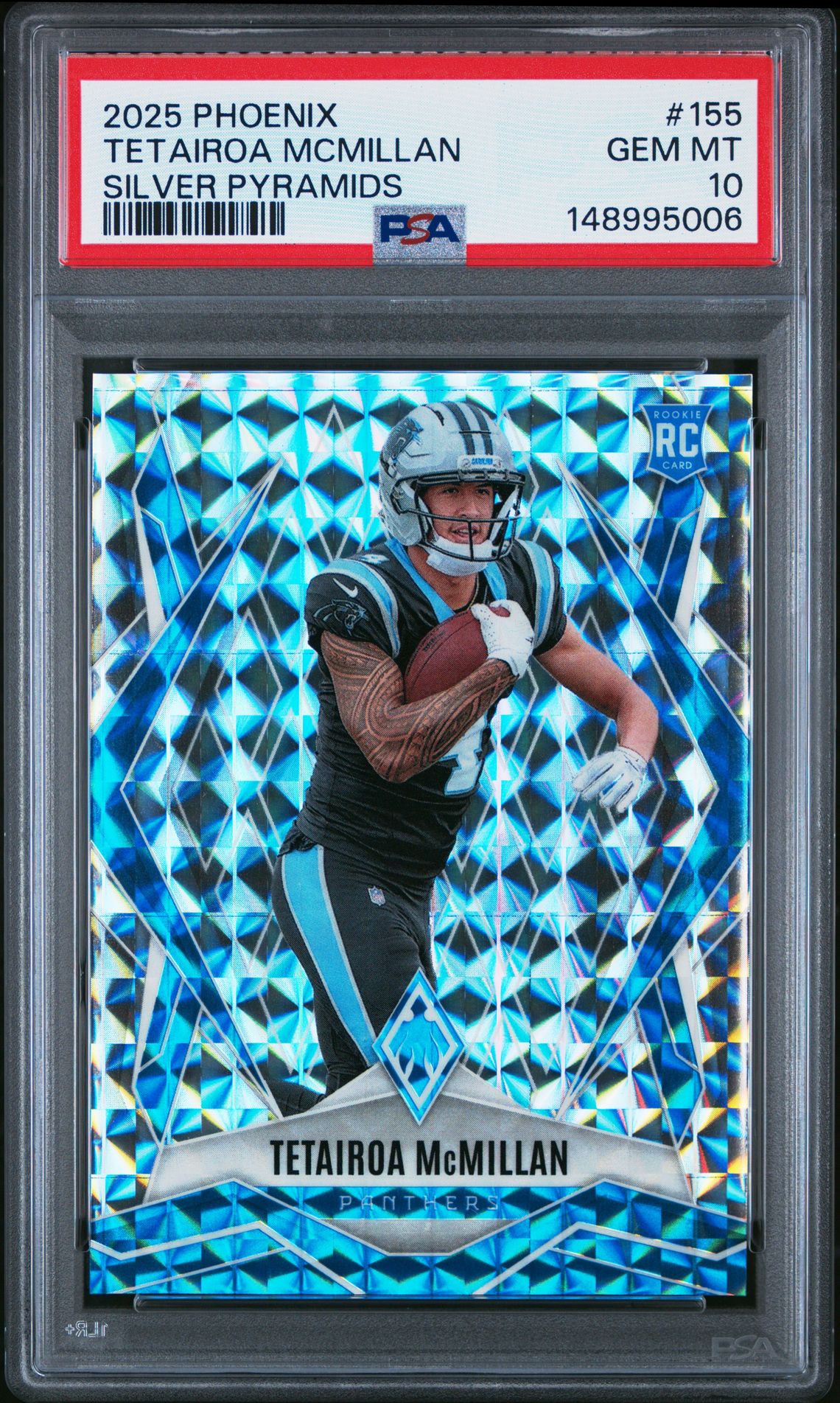 2025 Panini Phoenix Tetairoa Mcmillan #155 (Silver Pyramids) Gem Mt 10 front view - PSA graded GEM MT 10
