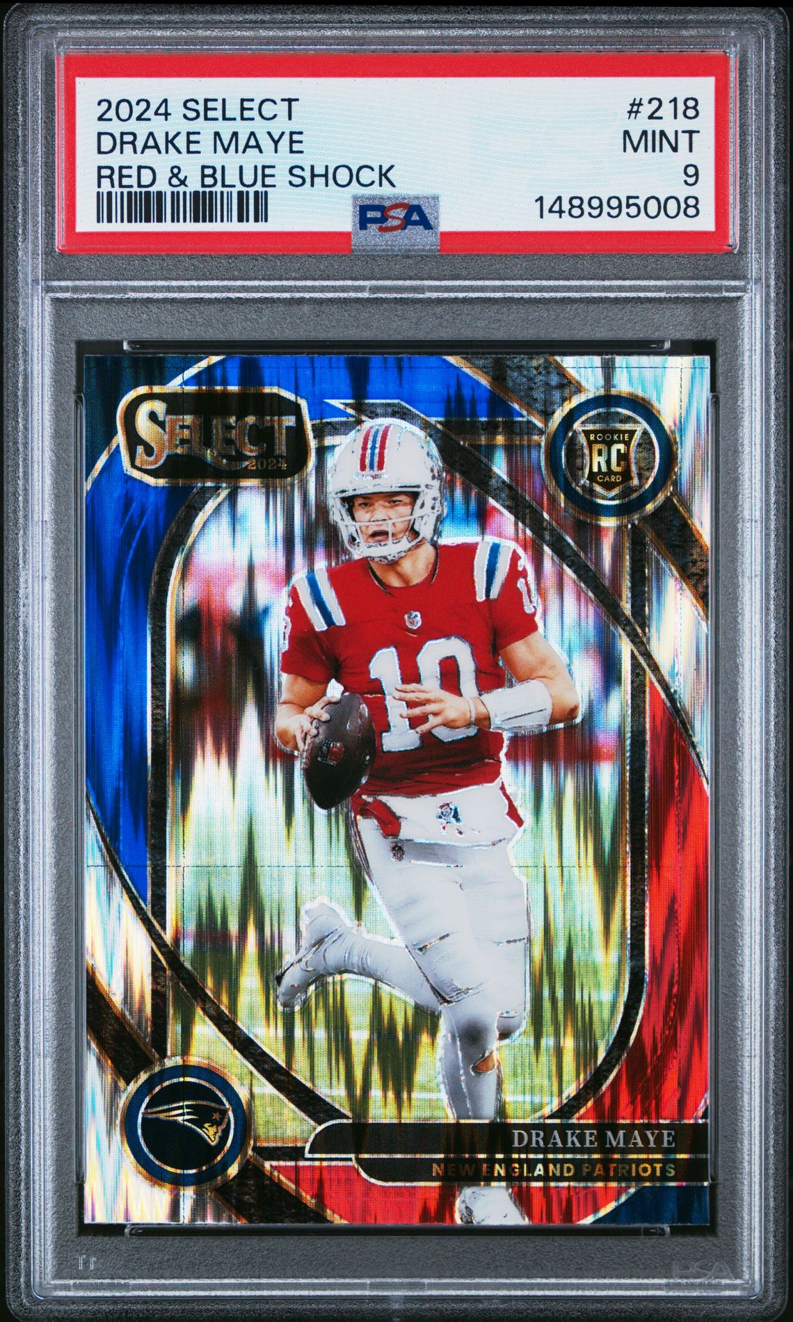2024 Panini Select Drake Maye #218 (Red & Blue Shock) Mint 9 front