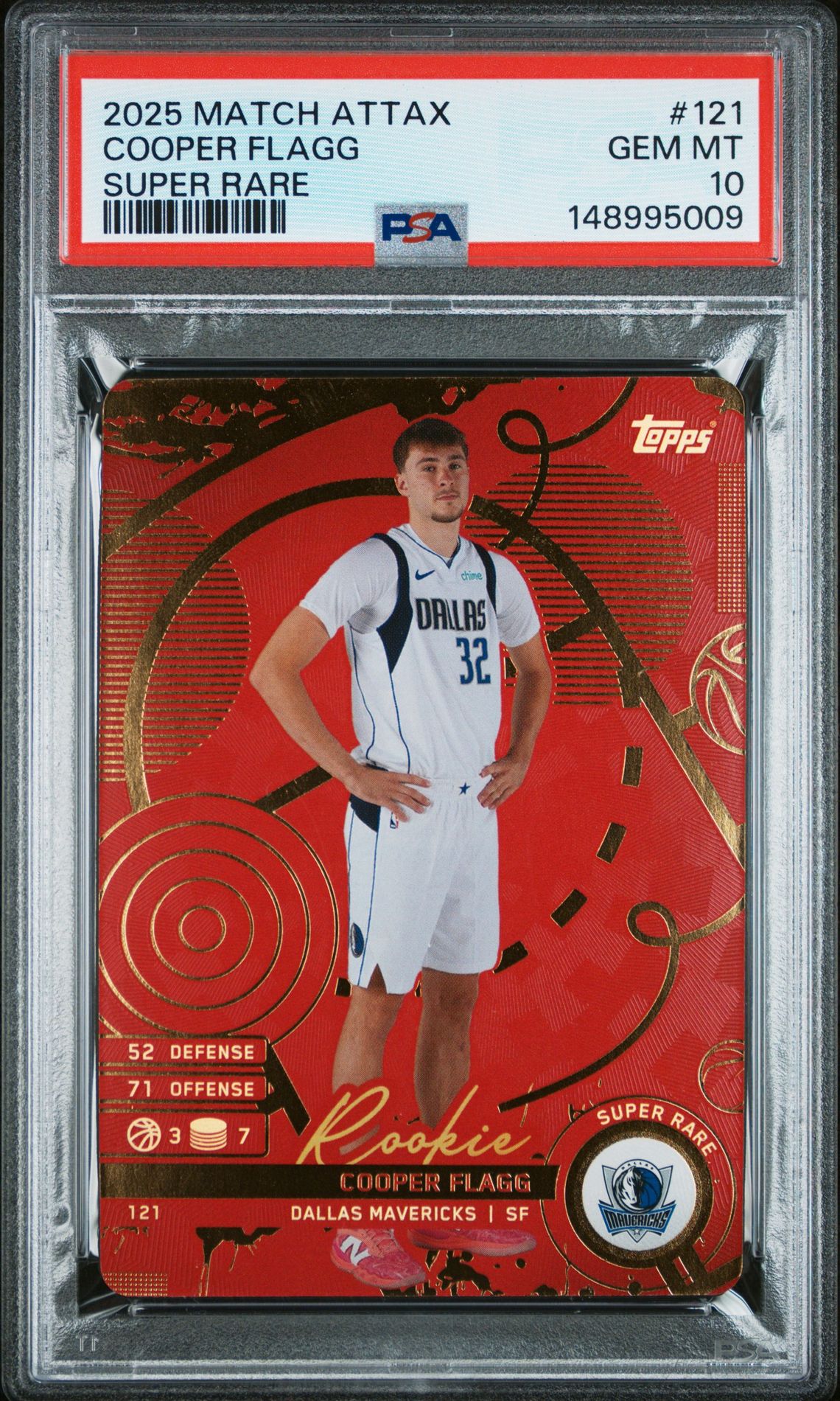 2025 Topps Match Attax Cooper Flagg #121 (Super Rare) Gem Mt 10 front view - PSA graded GEM MT 10