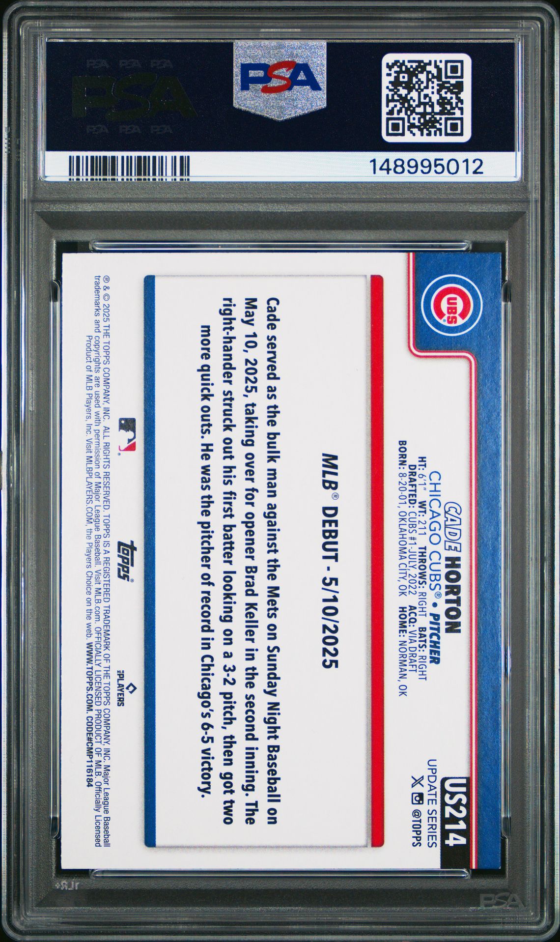 2025 Topps Update Cade Horton #214 (Jack O'lantern) Mint 9 back