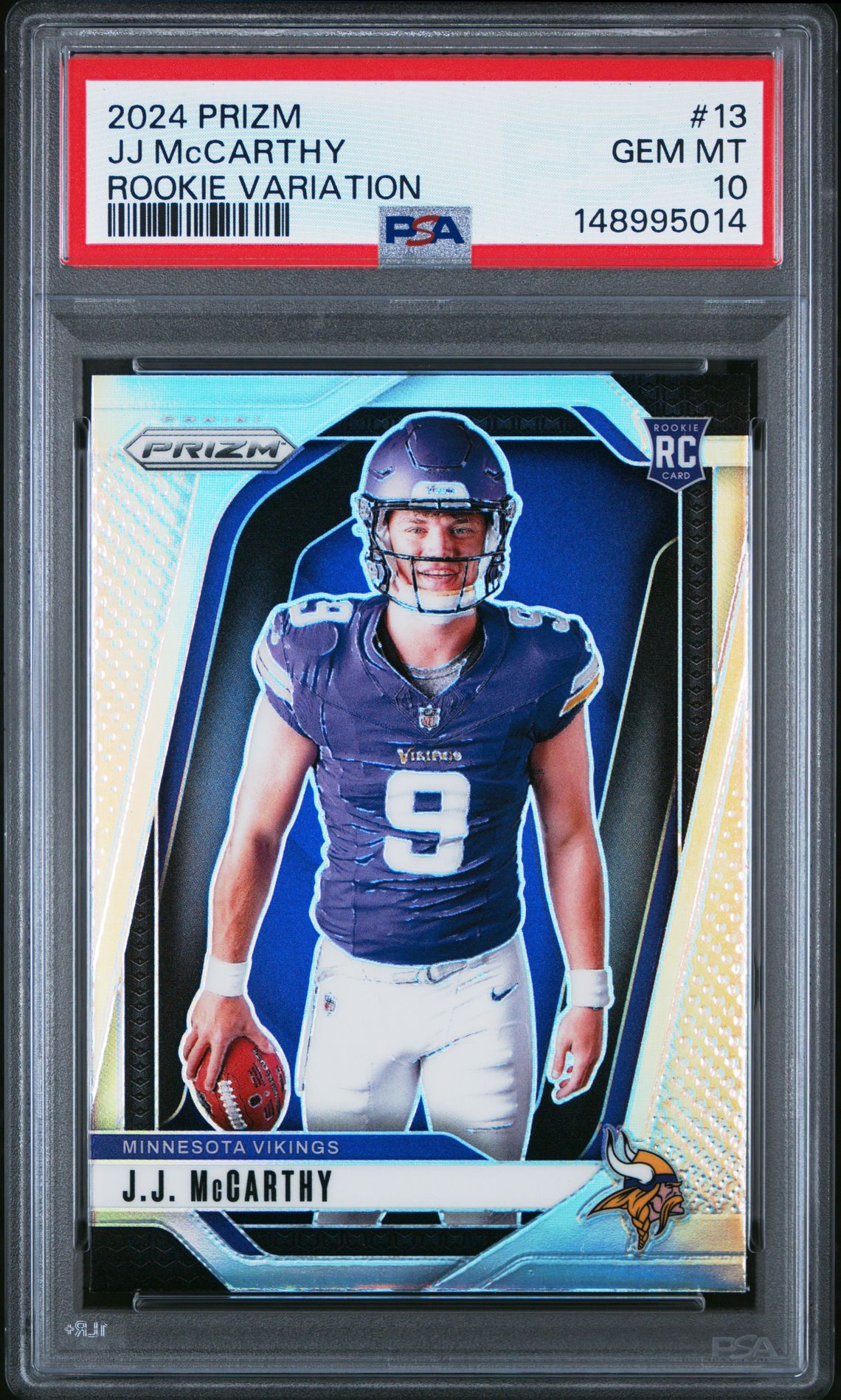 2024 Panini Prizm Rookie Variation Jj Mccarthy #13 Gem Mt 10 front