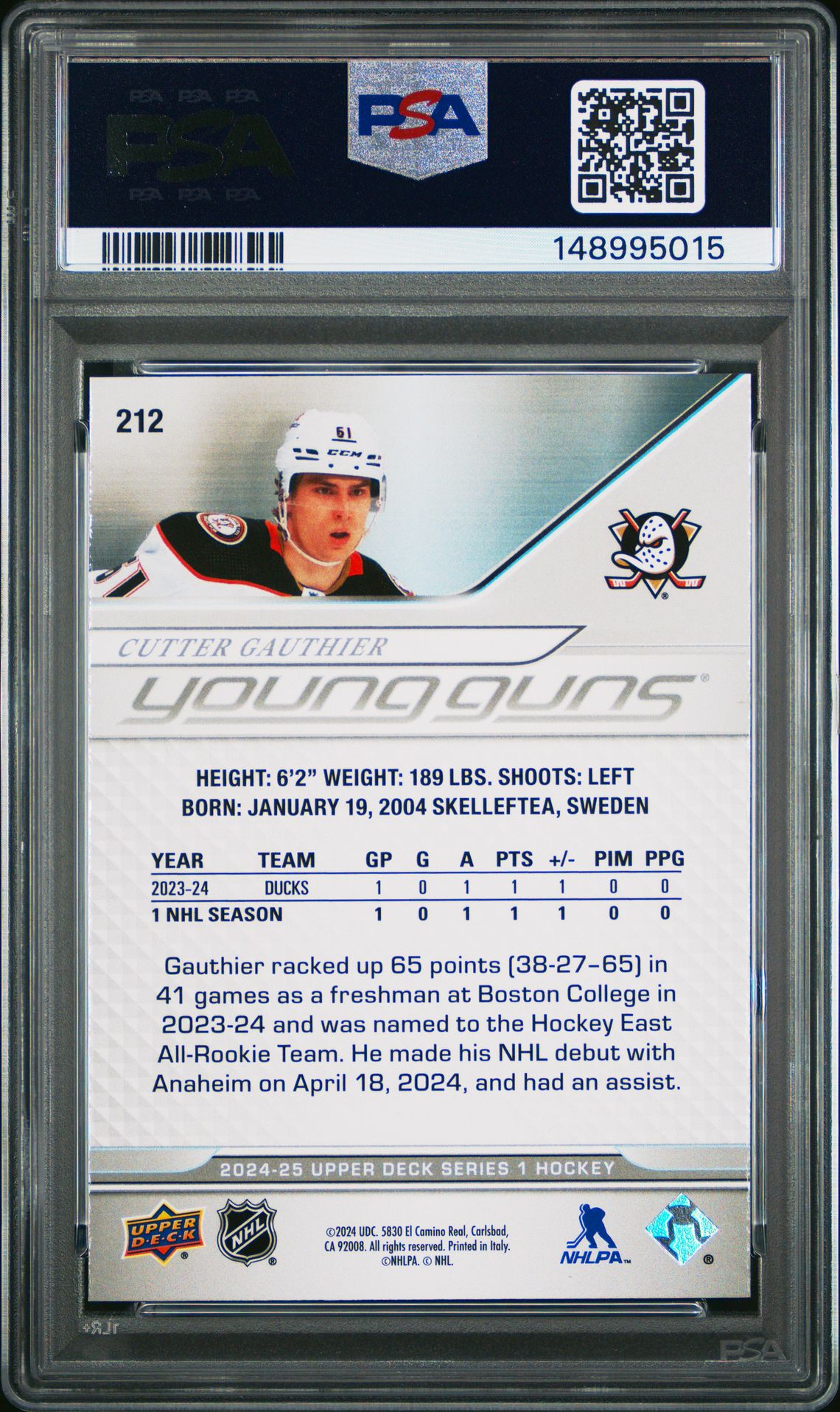 2024 Upper Deck Cutter Gauthier #212 Nm-Mt 8 back