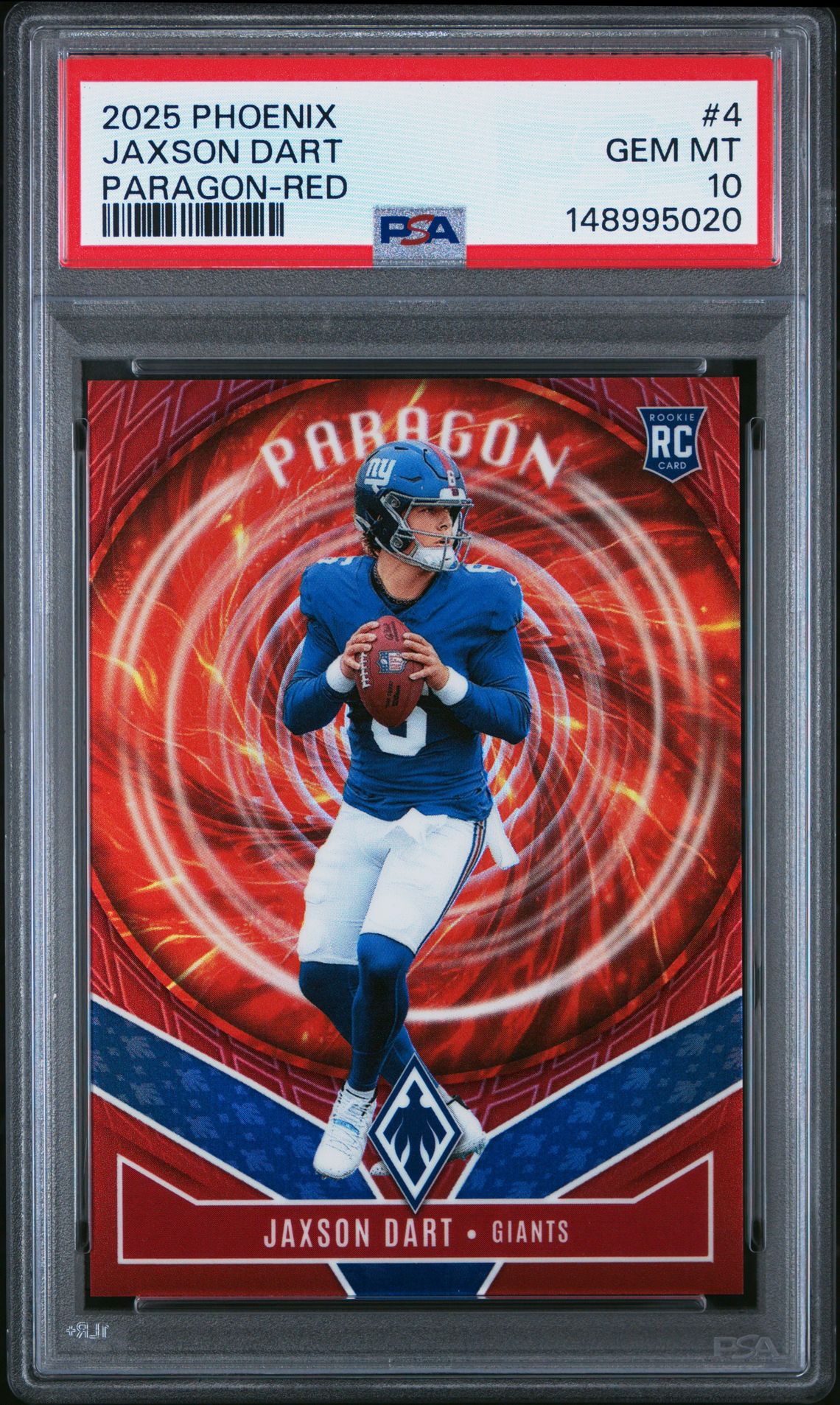 2025 Panini Phoenix Paragon Jaxson Dart #4 (Paragon-Red) Gem Mt 10 front view - PSA graded GEM MT 10
