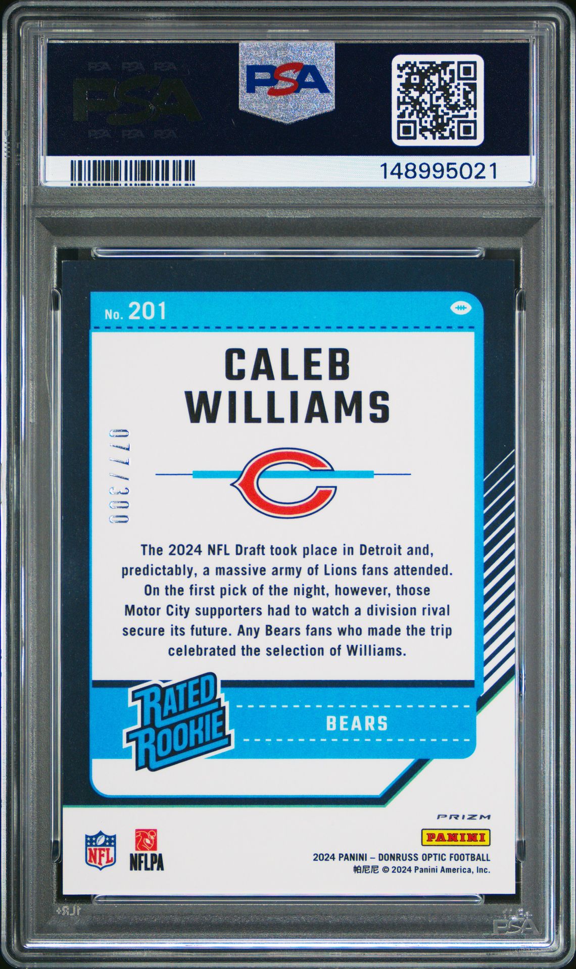 2024 Panini Donruss Optic Caleb Williams #201 (Wave) Mint 9 back
