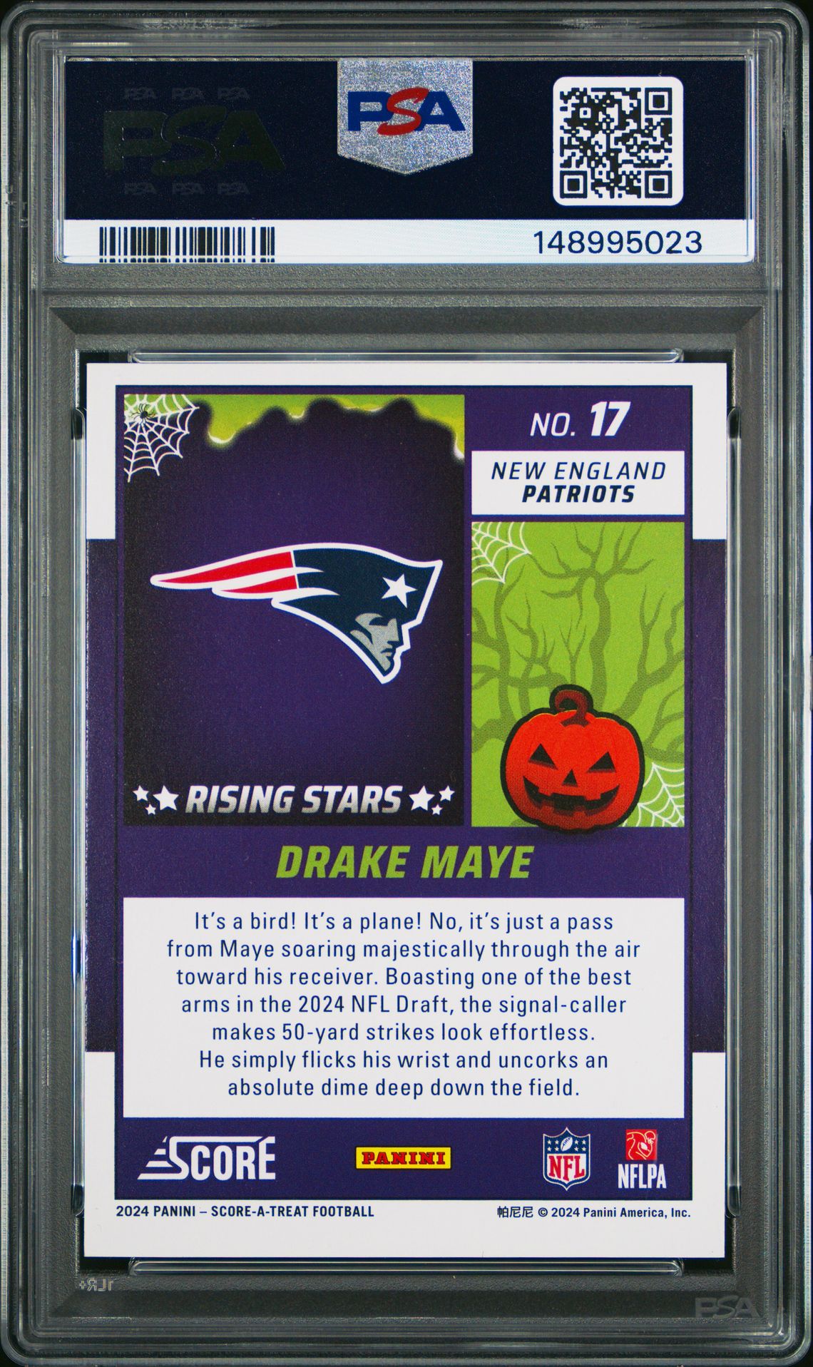 2024 Panini Score-A-Treat Rising Stars Drake Maye #17 (Rising Stars-Bats) Gem Mt 10 back view - PSA certificate #148995023