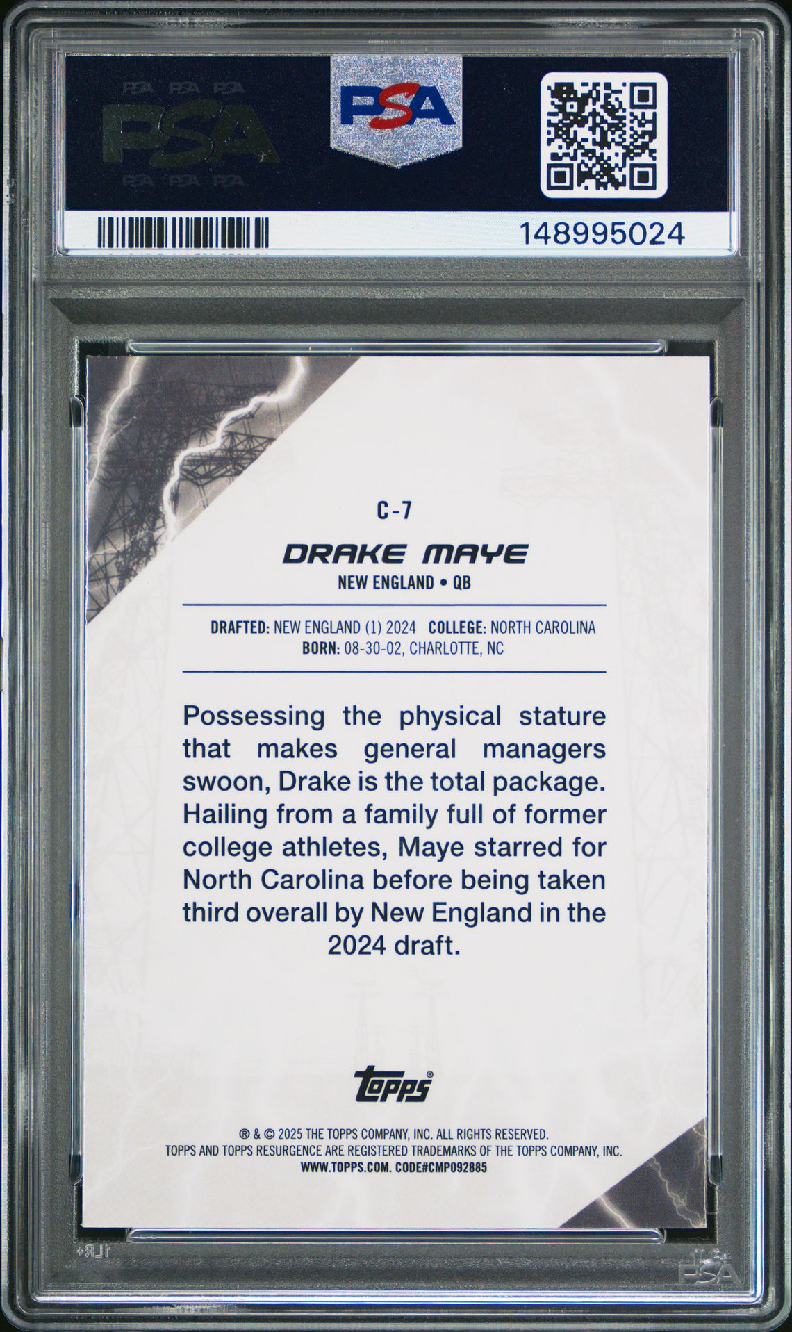 2024 Topps Resurgence Conductors Drake Maye #C7 Gem Mt 10 back
