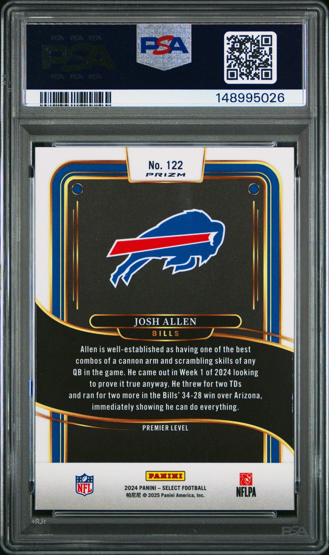 2024 Panini Select Josh Allen #122 (Black & Red Shock) Mint 9 back