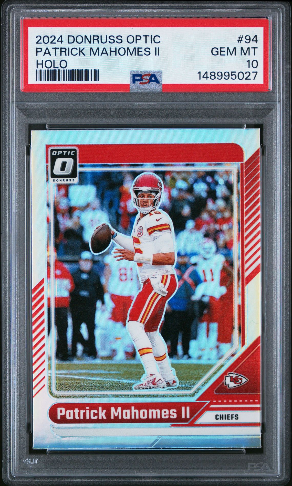 2024 Panini Donruss Optic Patrick Mahomes Ii #94 (Holo) Gem Mt 10 front view - PSA graded GEM MT 10
