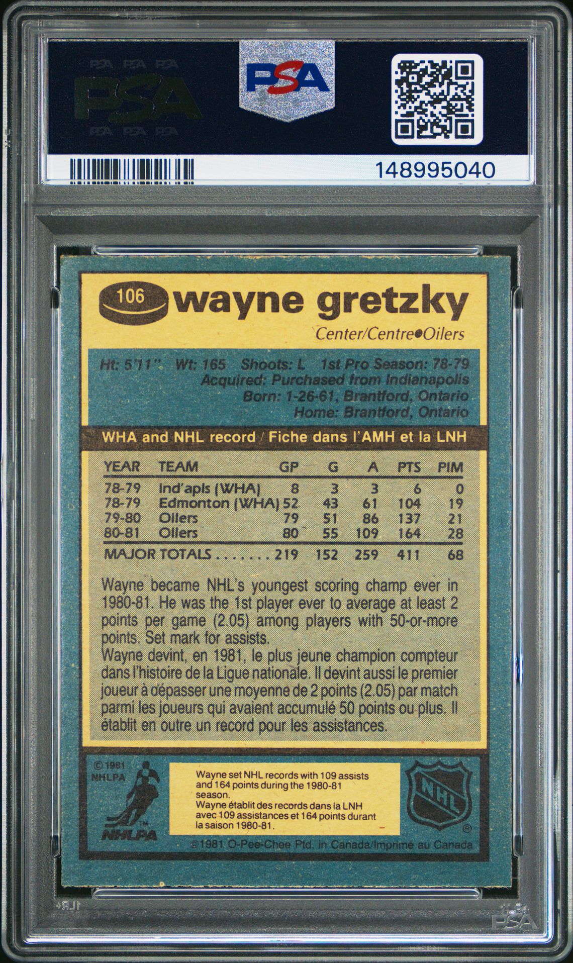 1981 O-Pee-Chee Wayne Gretzky #106 Nm 7 back