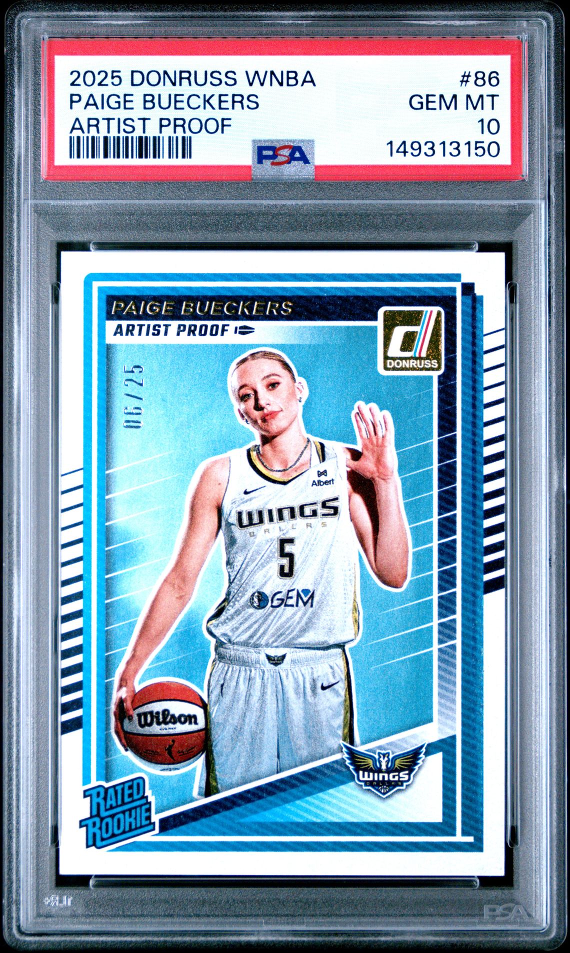 2025 Panini Donruss Wnba Paige Bueckers #86 (Artist Proof) Gem Mt 10 front view - PSA graded GEM MT 10