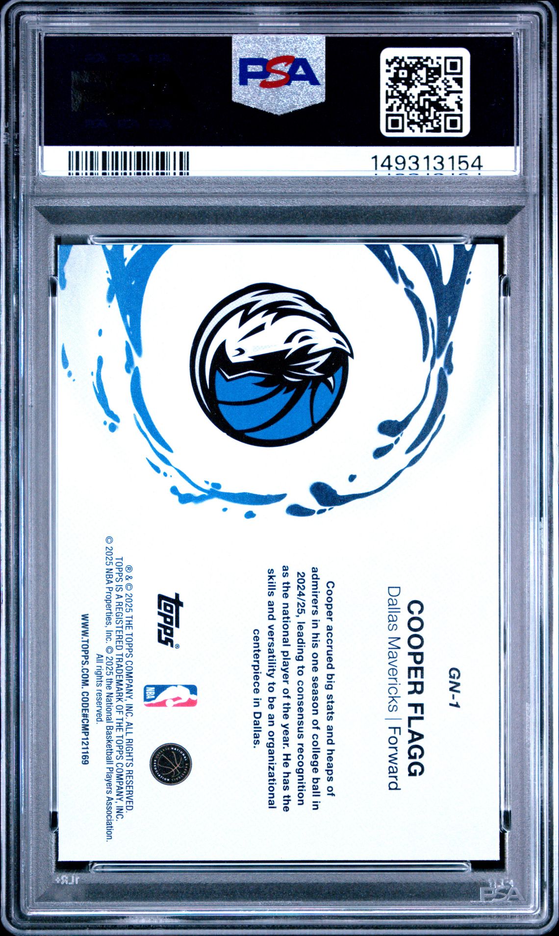 2025 Topps Generation Now Cooper Flagg #Gn-1 Gem Mt 10 back view - PSA certificate #149313154