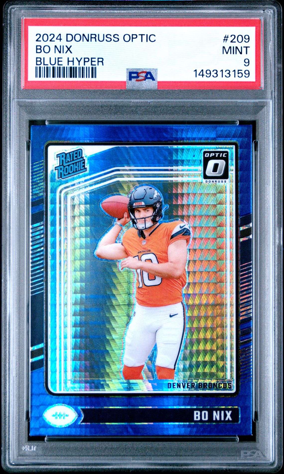 2024 Panini Donruss Optic Bo Nix #209 (Blue Hyper) Mint 9 front