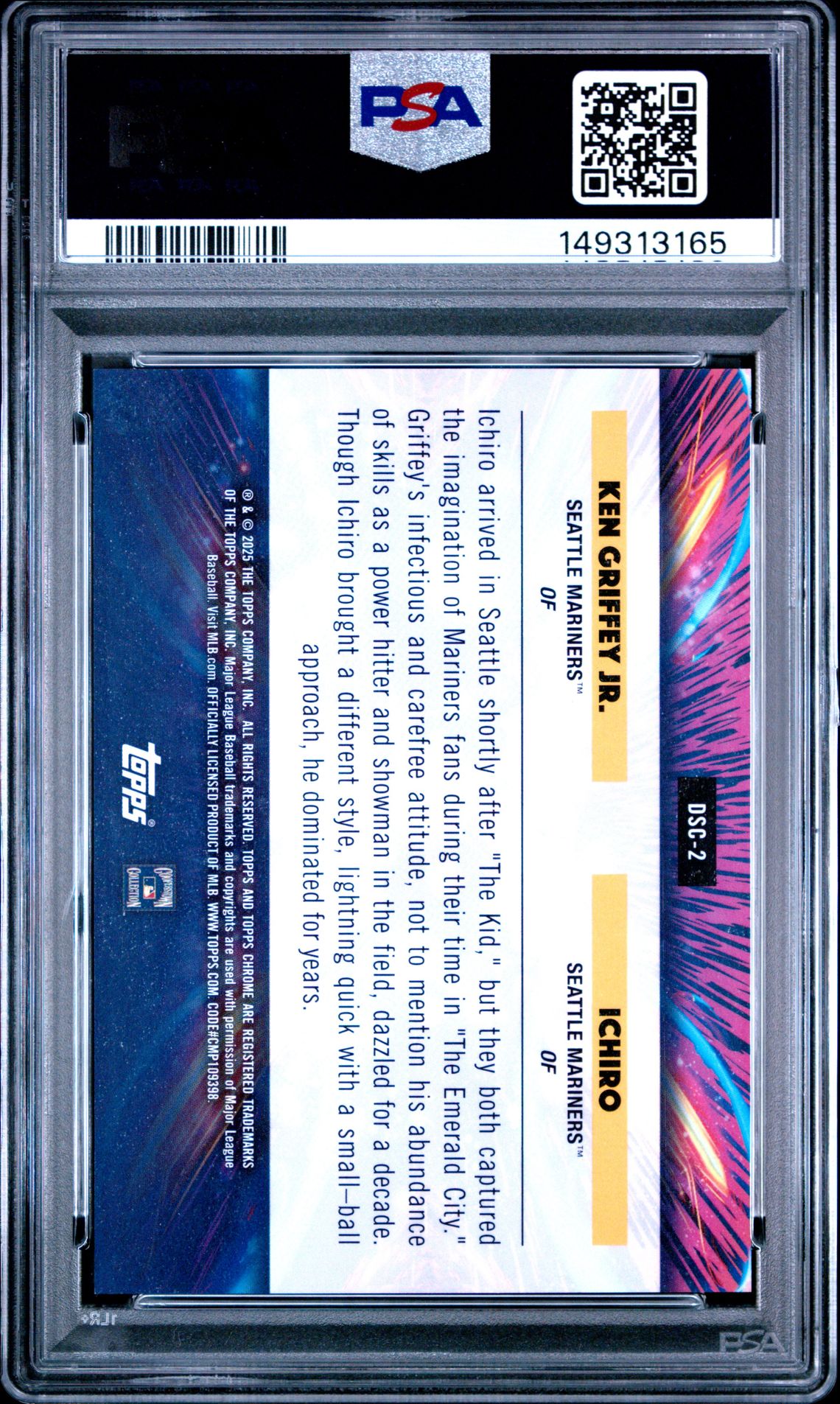 2025 Topps Cosmic Chrome Dual Star Clusters Griffey Jr./Ichiro #2 (Dl Str Clusters-Gld Intrstlr) Gem Mt 10 back view - PSA certificate #149313165