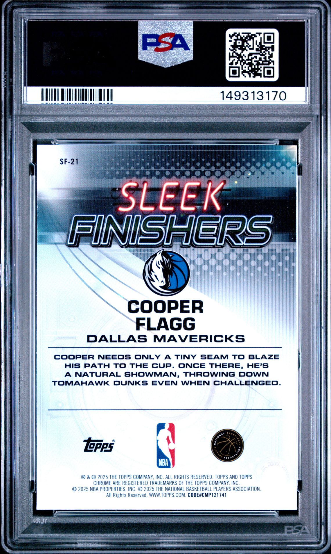 2025 Topps Chrome Sleek Finishers Cooper Flagg #Sf-21 Gem Mt 10 back