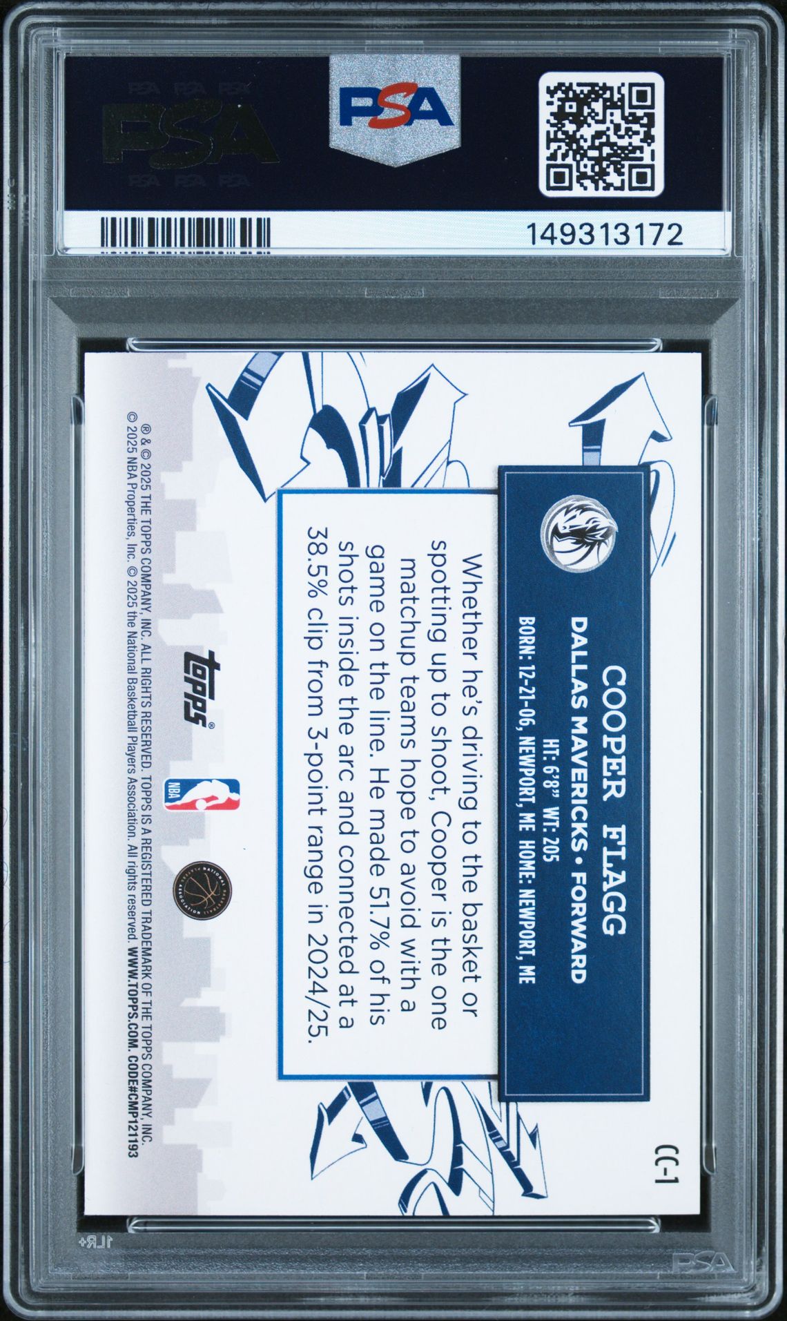 2025 Topps Clutch City Prospects Cooper Flagg #Cc-1 Mint 9 back