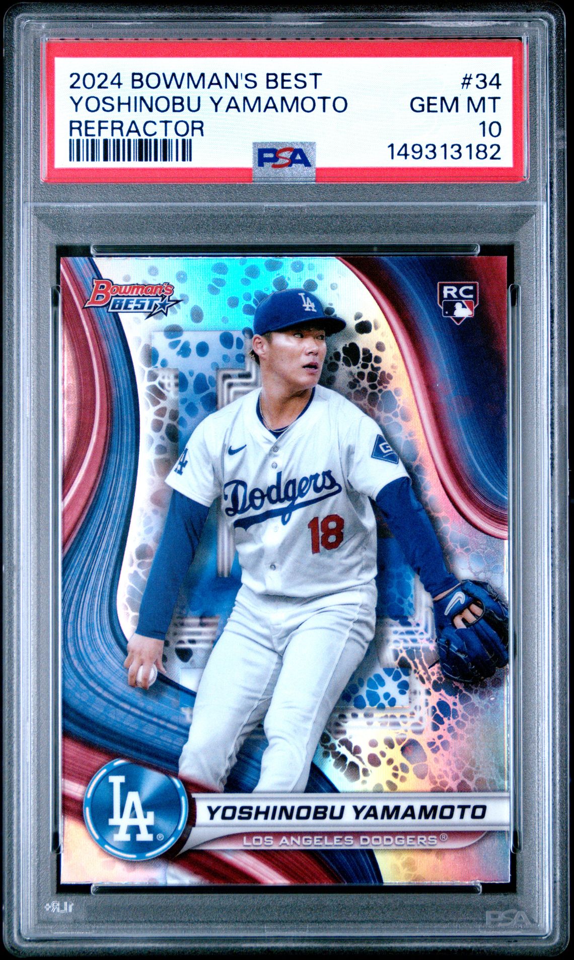 2024 Bowman's Best Yoshinobu Yamamoto #34 (Refractor) Gem Mt 10 front view - PSA graded GEM MT 10