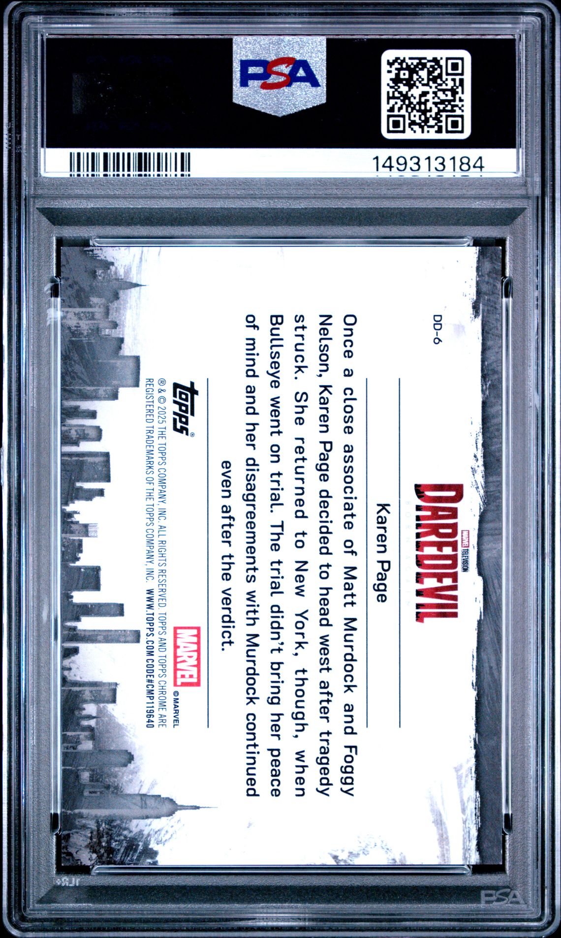 2025 Topps Marvel Studios Chrome Daredevil: Born Again Karen Page #6 (Daredevil: Brn Agn-Gold Ref) Mint 9 back