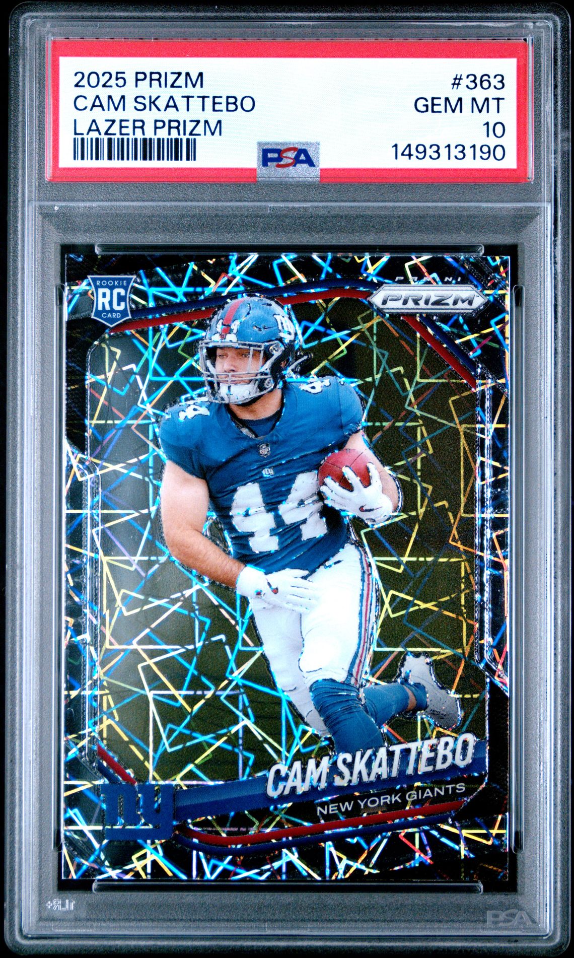 2025 Panini Prizm Cam Skattebo #363 (Lazer Prizm) Gem Mt 10 front view - PSA graded GEM MT 10