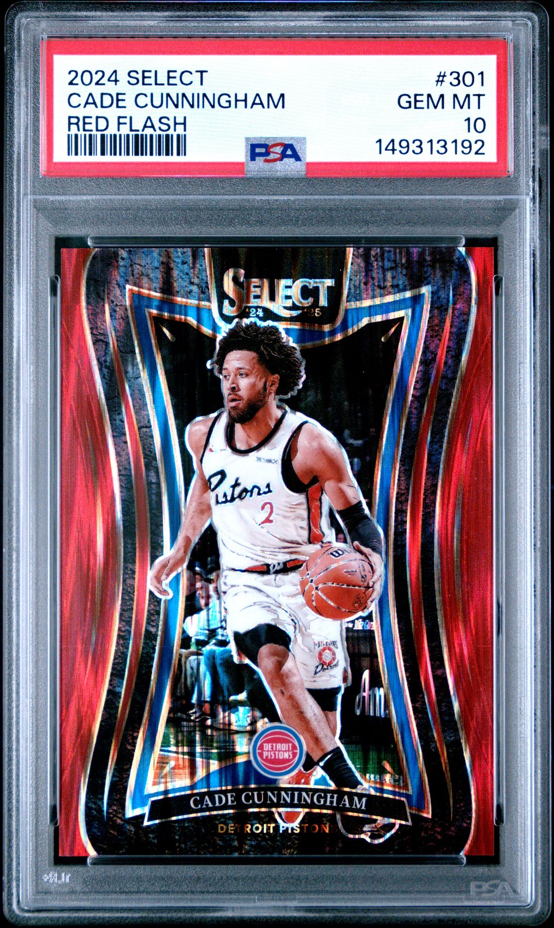 2024 Panini Select Cade Cunningham #301 (Red Flash) Gem Mt 10 front view - PSA graded GEM MT 10
