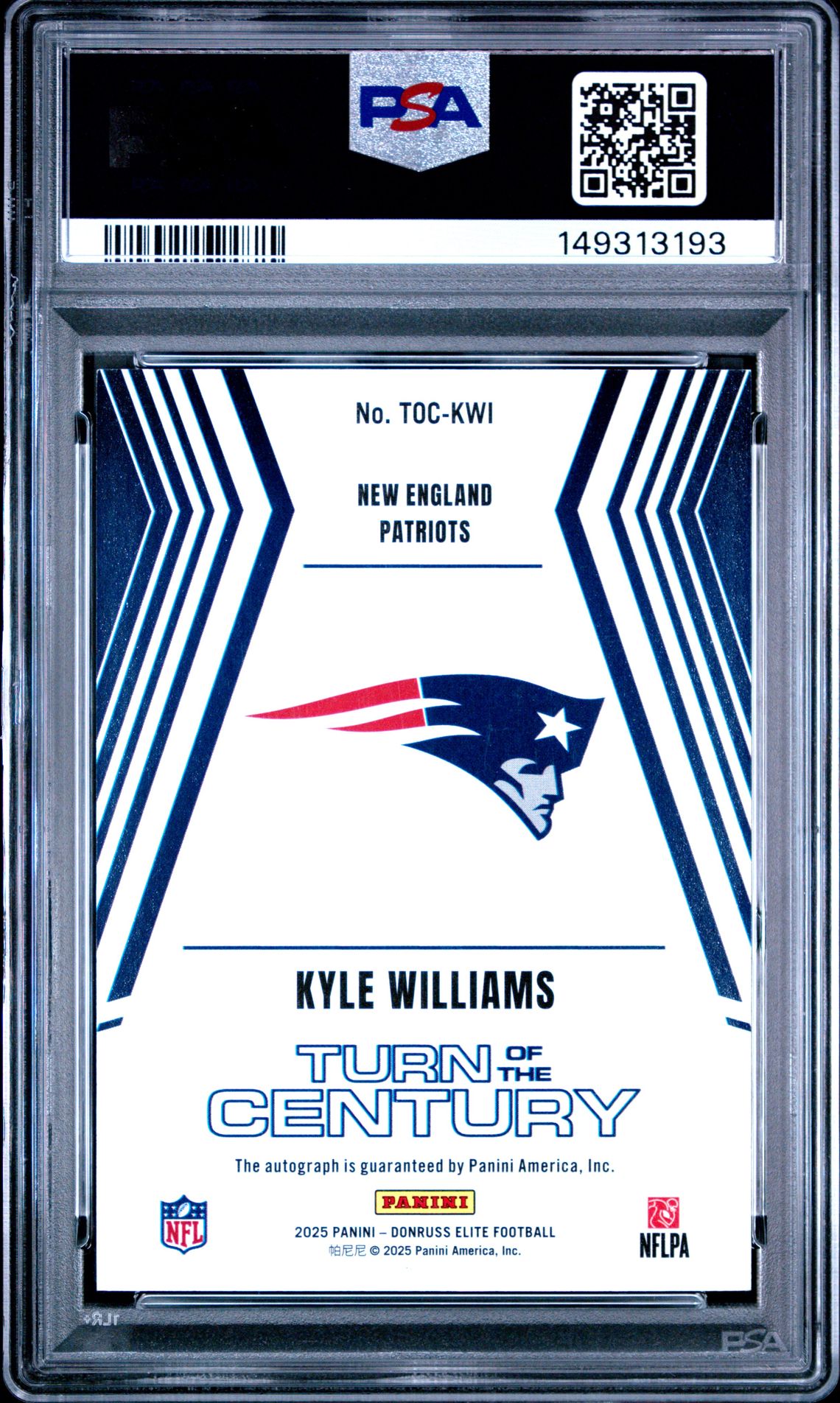 2025 Panini Donruss Elite Turn Of The Century Autographs Kyle Williams #Tockwi (Turn/Century Auto-Purple) Mint 9 back