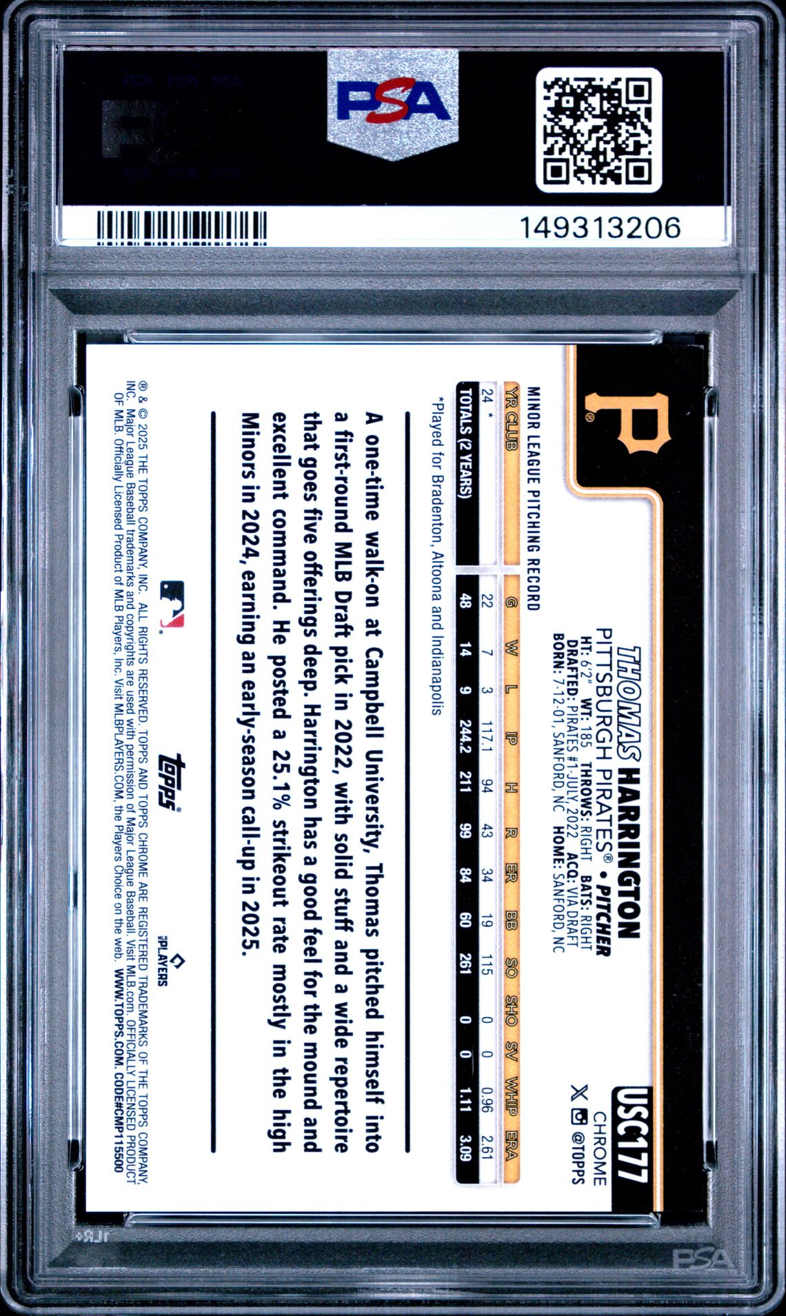 2025 Topps Chrome Update Thomas Harrington #177 (Gold Geometric) Mint 9 back