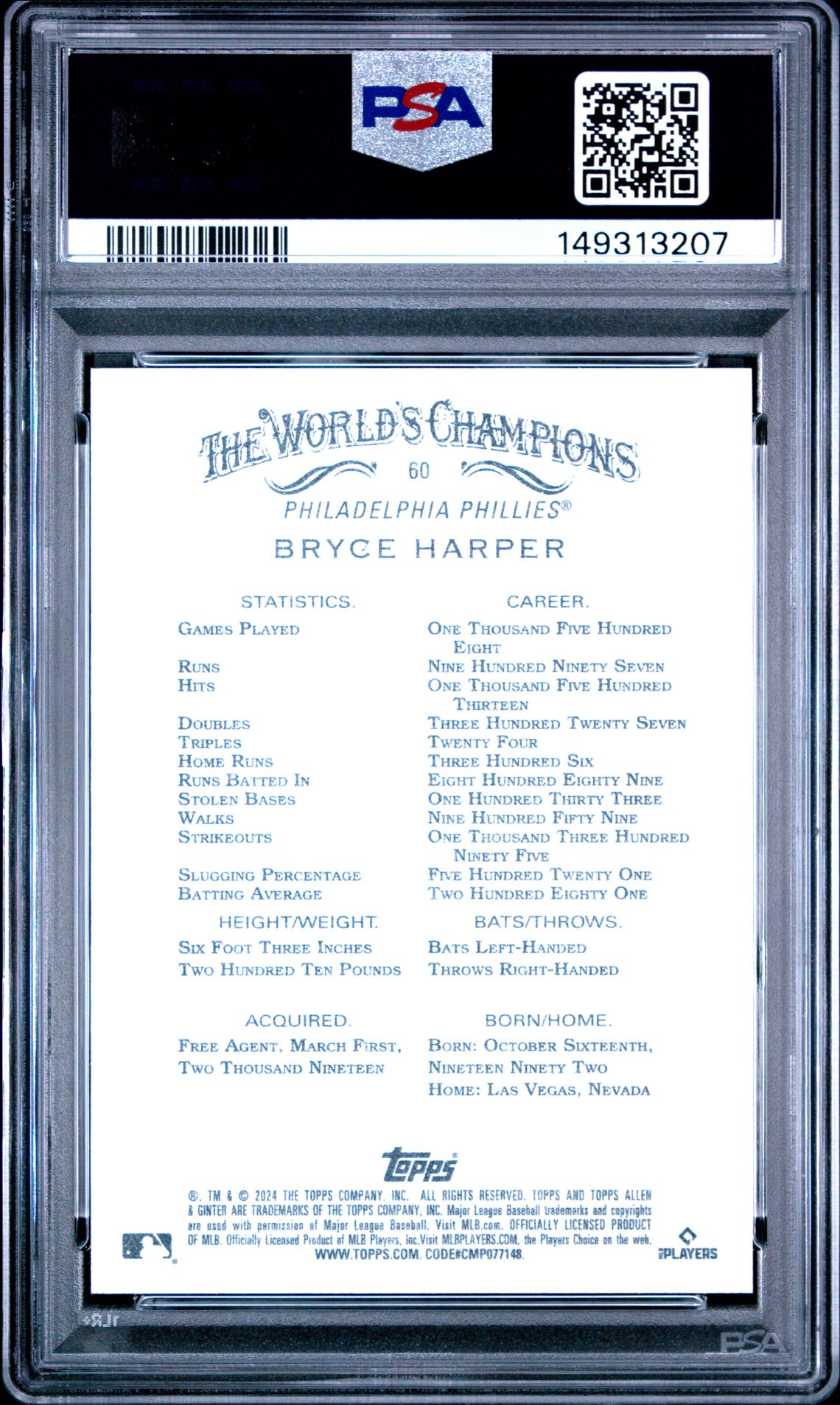 2023 Topps Allen & Ginter X Bryce Harper #60 Mint 9 back