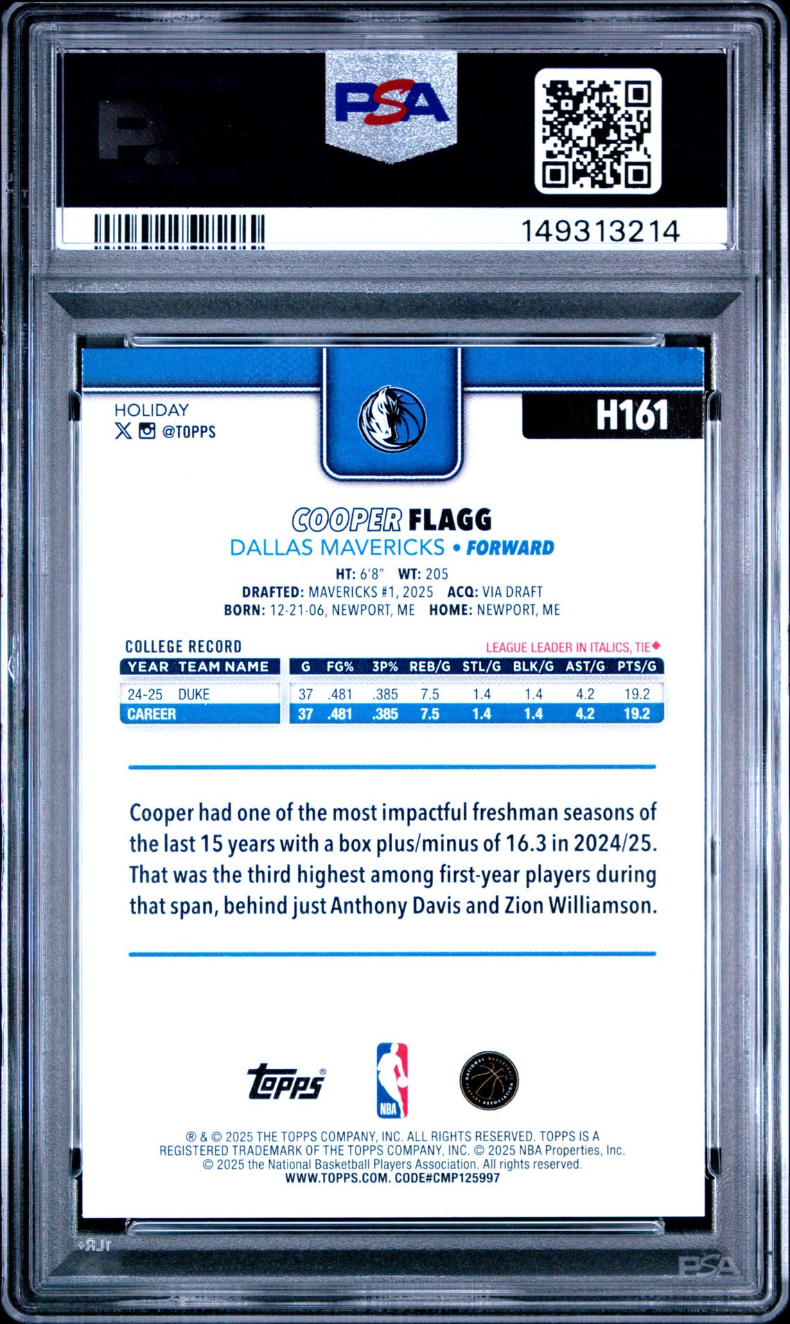 2025 Topps Holiday Cooper Flagg #H161 Nm-Mt 8 back