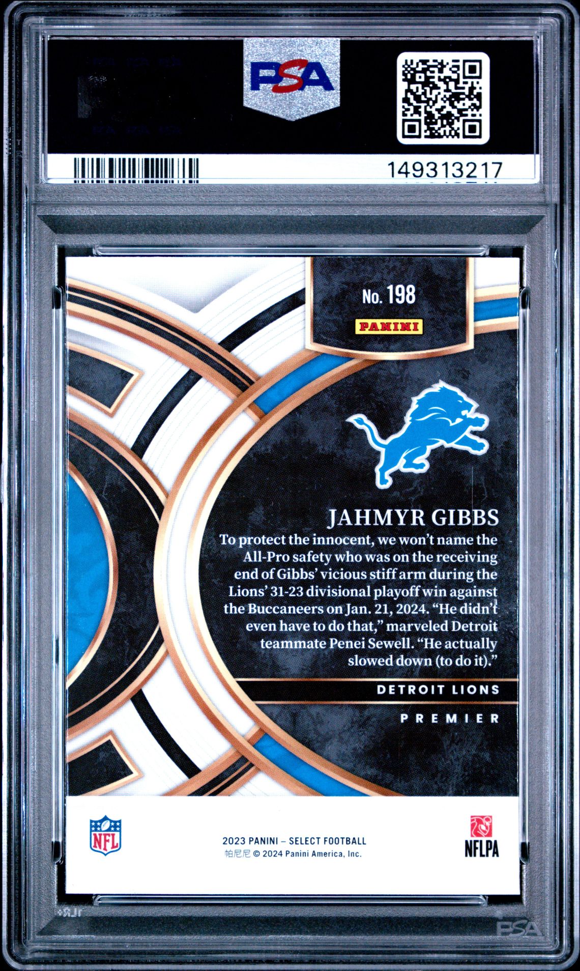2023 Panini Select Jahmyr Gibbs #198 Mint 9 back
