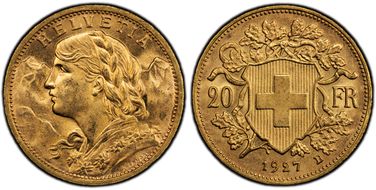 1927 B 20 Fr KM-35.1  Au MS65