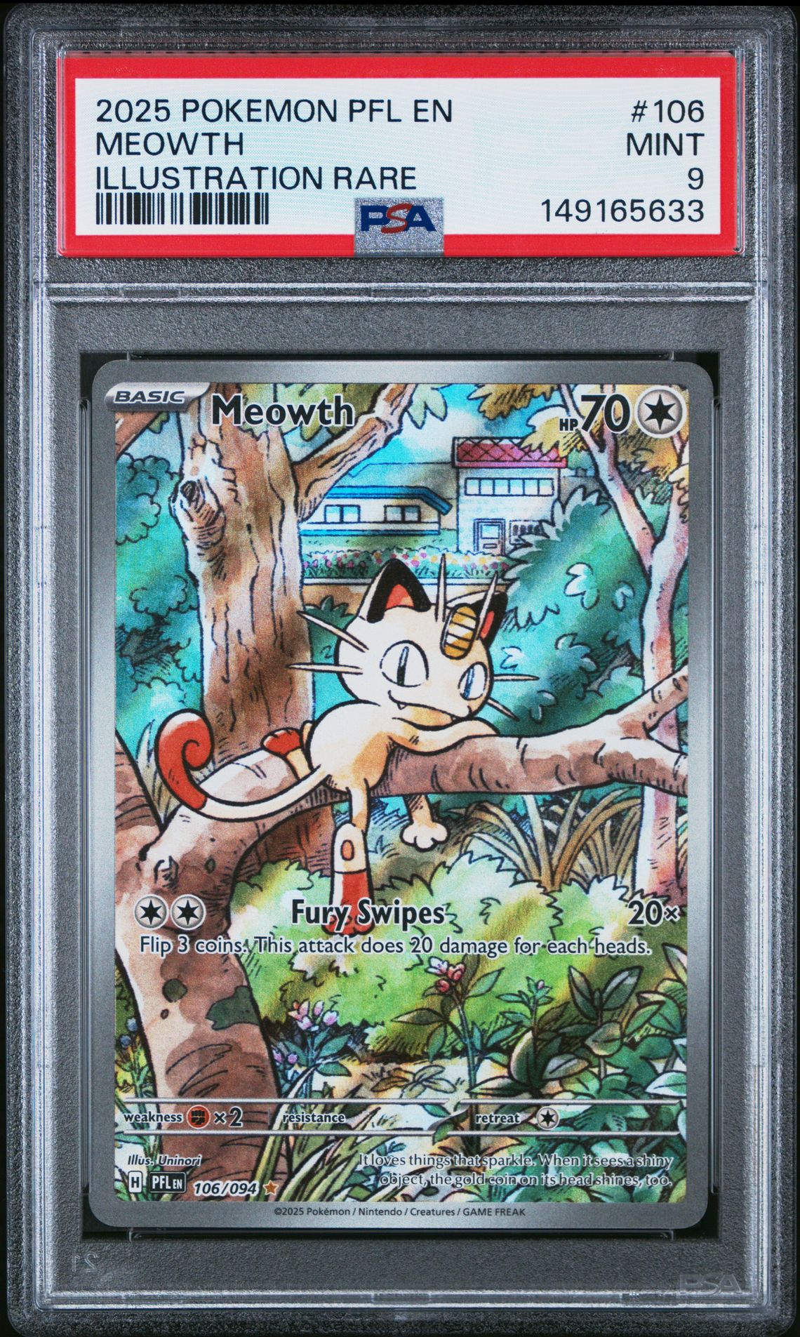 2025 Pokemon POKEMON PFL EN-PHANTASMAL FLAMES ILLUSTRATION RARE #106 Meowth front