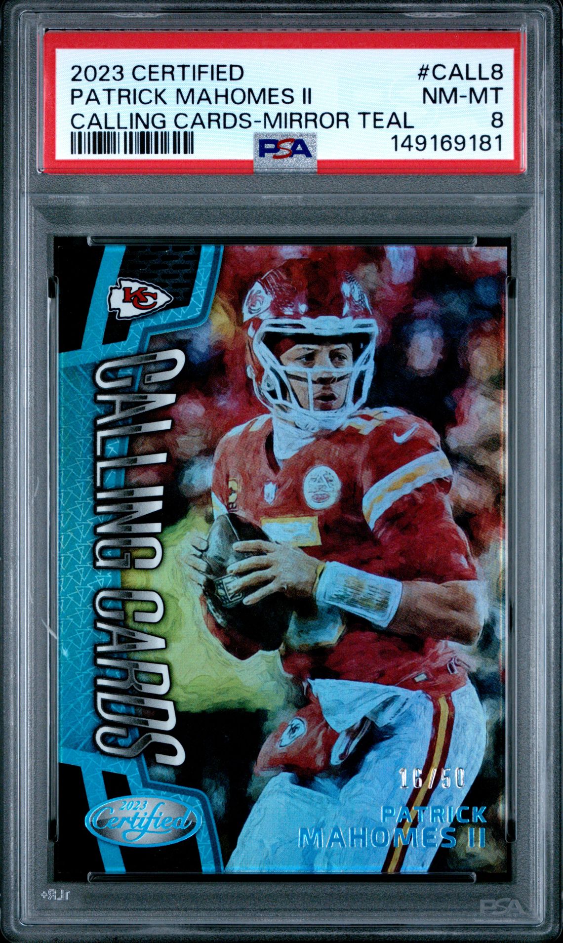 2023 Panini PANINI CERTIFIED CALLING CARDS MIRROR TEAL #CALL8 Patrick Mahomes Ii front