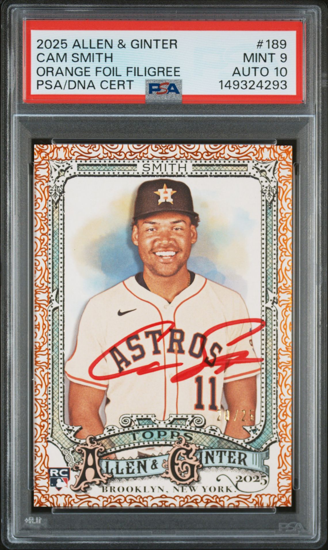 2025 Topps TOPPS ALLEN & GINTER ORANGE FOIL FILIGREE #189 Cam Smith front
