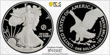 2025-P $1 Silver Eagle w/ US Marine Corps Privy 250th Anniversary PR69DCAM