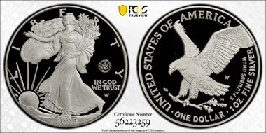 2025-W $1 Silver Eagle w/ U.S. Army Privy 250th Anniversary PR69DCAM