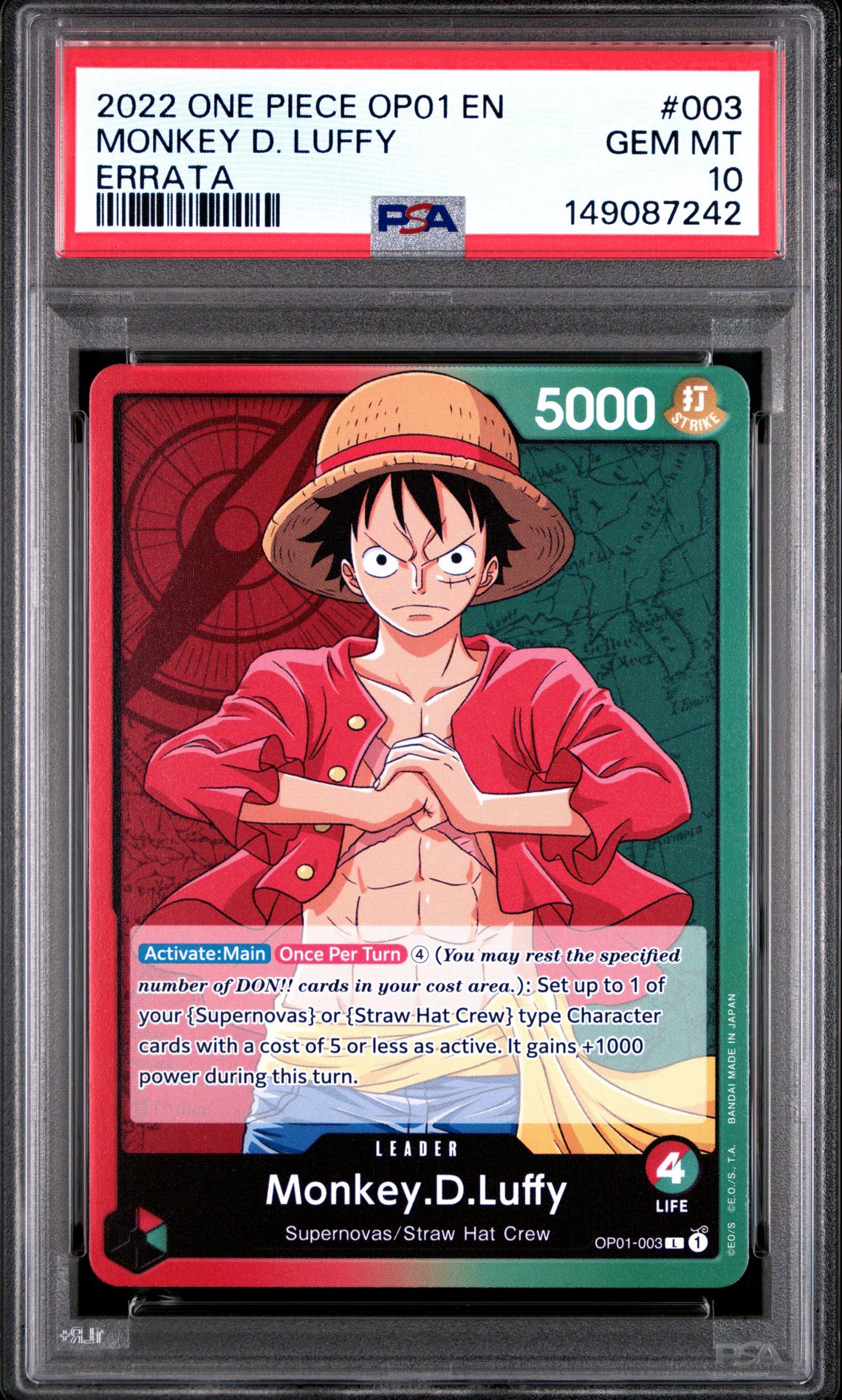 2022 One Piece ONE PIECE OP01-ROMANCE DAWN ERRATA #003 Monkey D. Luffy front