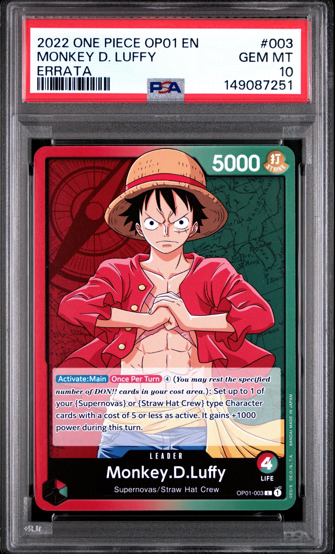 2022 ONE PIECE OP01-ROMANCE DAWN ERRATA #003 Monkey D. Luffy front
